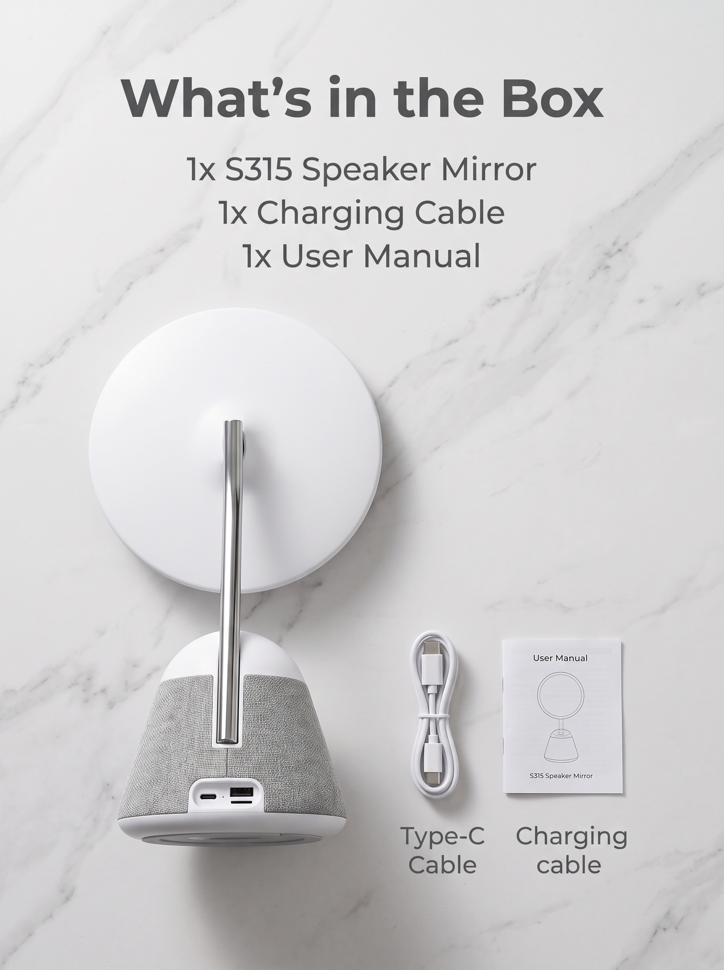 Vanity Mirror Bluetooth Speaker with Wireless Charging & 3-Color Touch Light