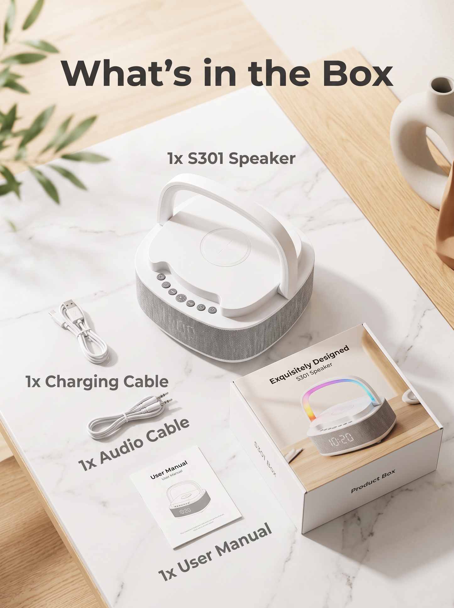 Wireless Charging Bluetooth Speaker with LED Clock & White Noise Machine