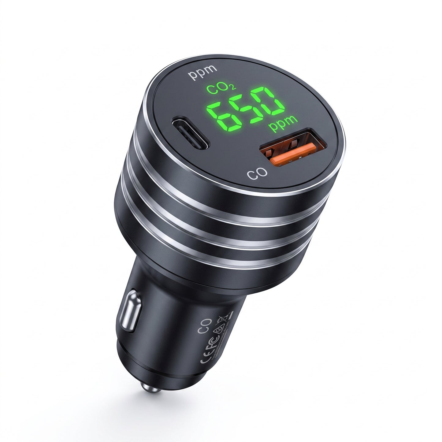 CO2 Monitor Car Charger - Air Quality Detection & Fast Charging