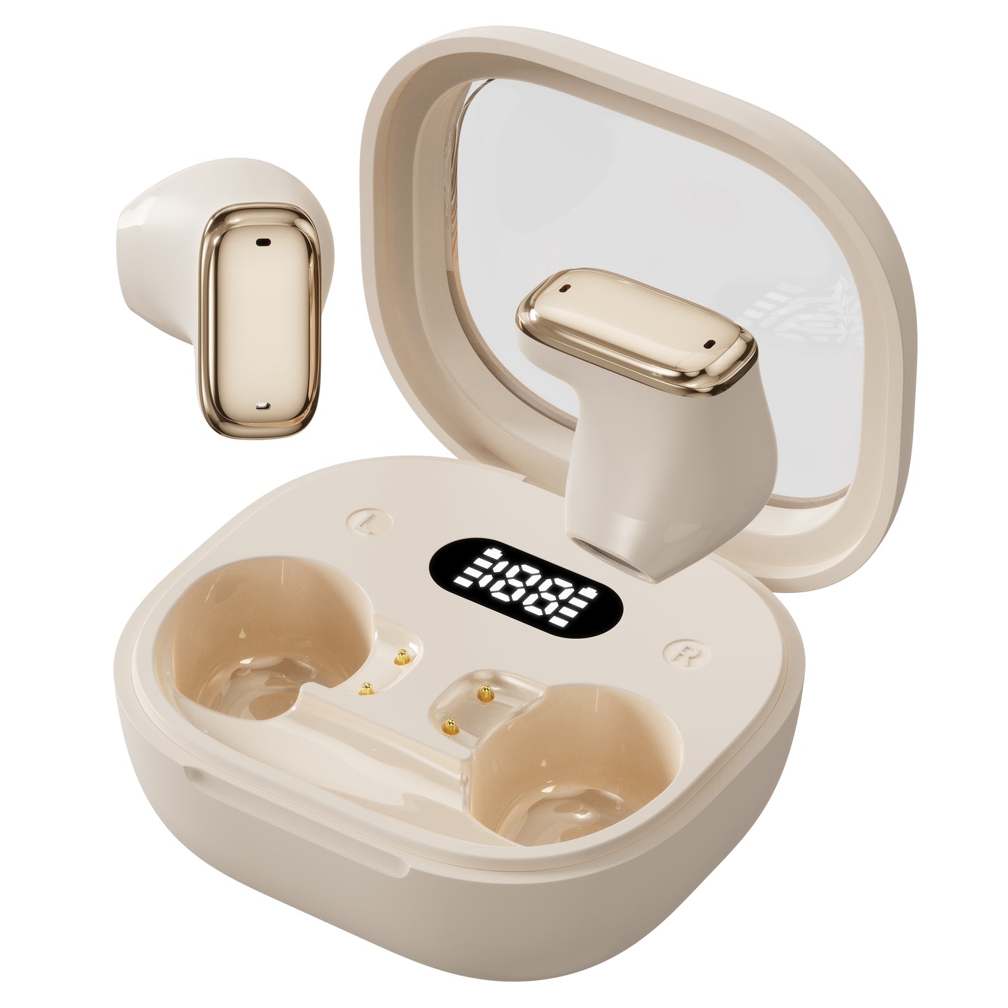 Semi‑In‑Ear TWS Wireless Earbuds‑Square Transparent Window with LED Digital Battery Display, IPX4