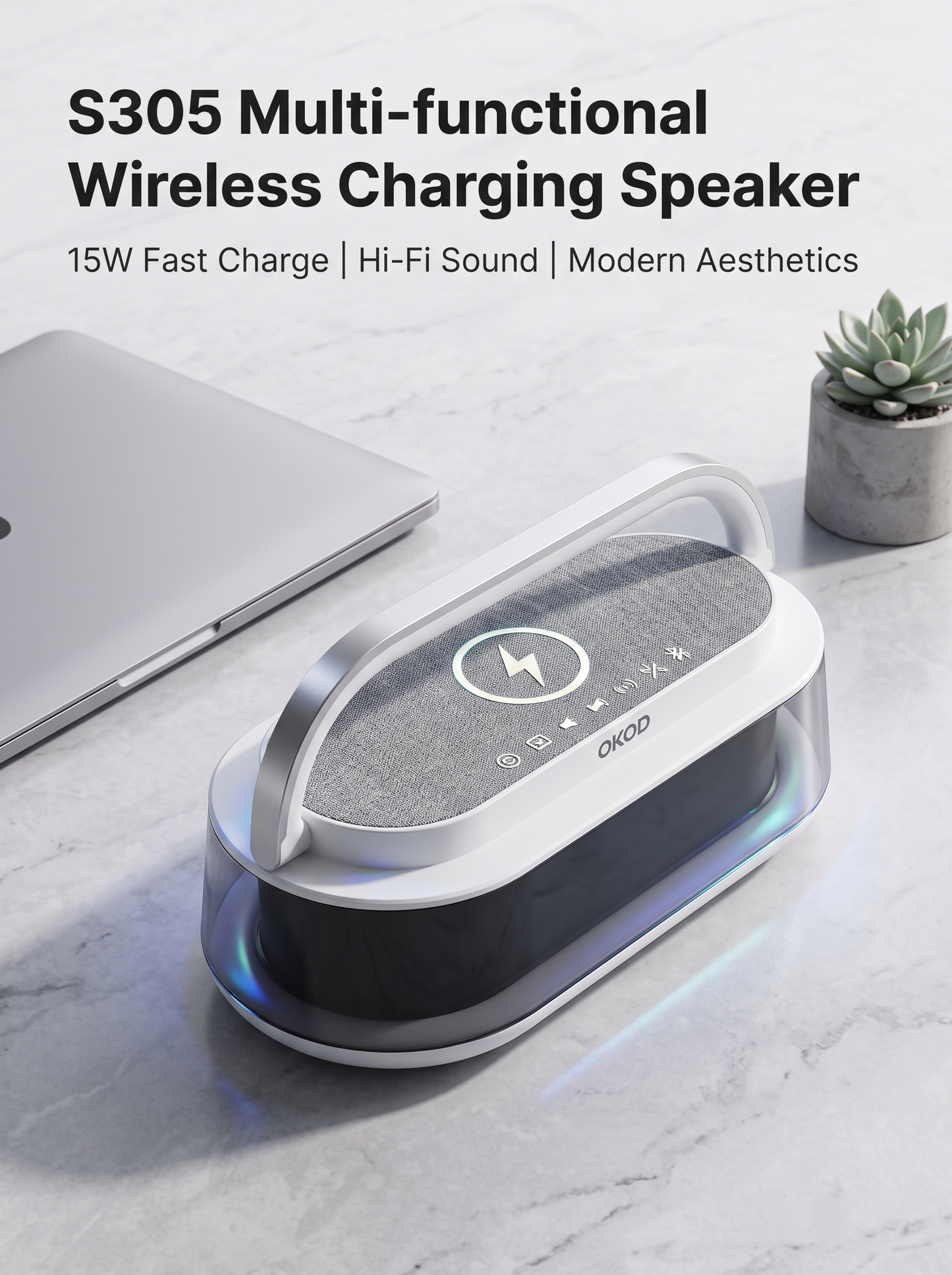 Mini Wireless Charging Bluetooth Speaker with Ambient Night Light