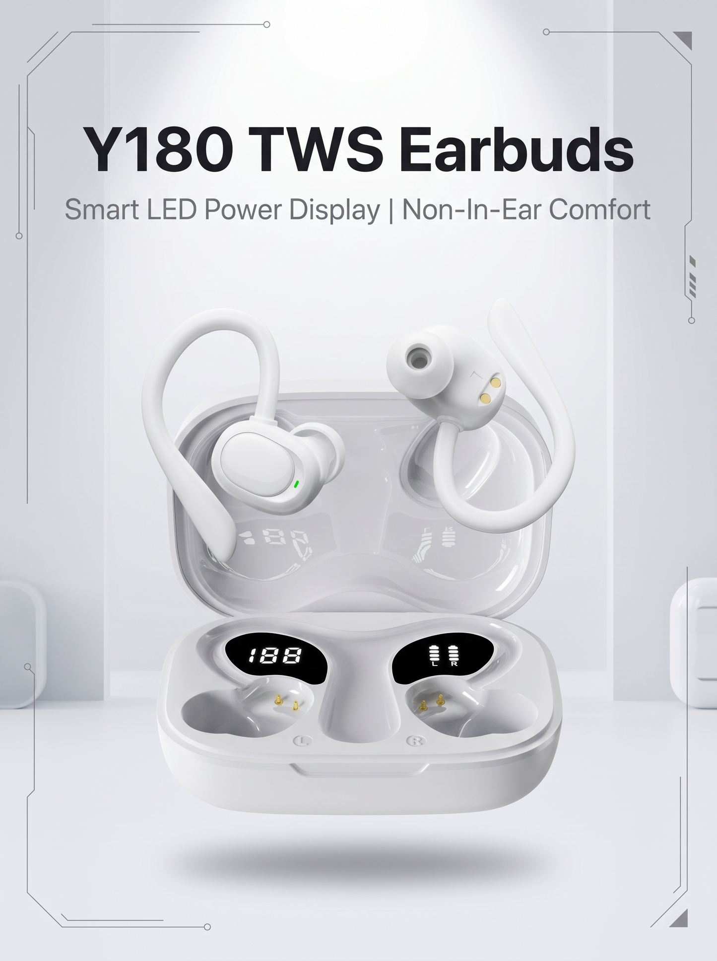 Open‑Ear Hanging TWS Wireless Earbuds - IPX4 Water Resistant Comfort Fit Earphones