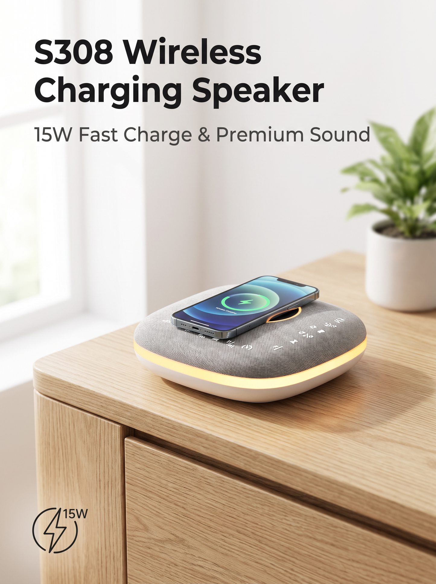Ambient LED Bluetooth Speaker with Wireless Charging & White Noise