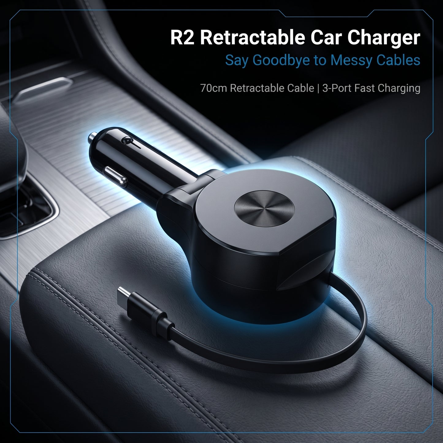 R2 Retractable Car Charger - 3-Port Fast Charging