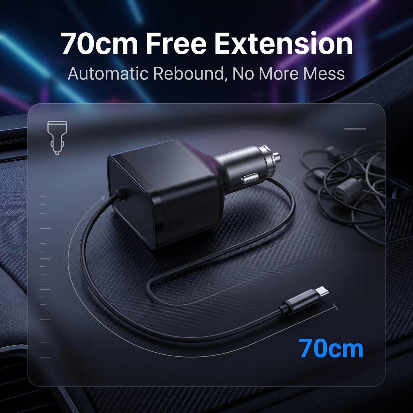 NX-08 Retractable Car Charger - 36W PD 3-Port Fast Charge