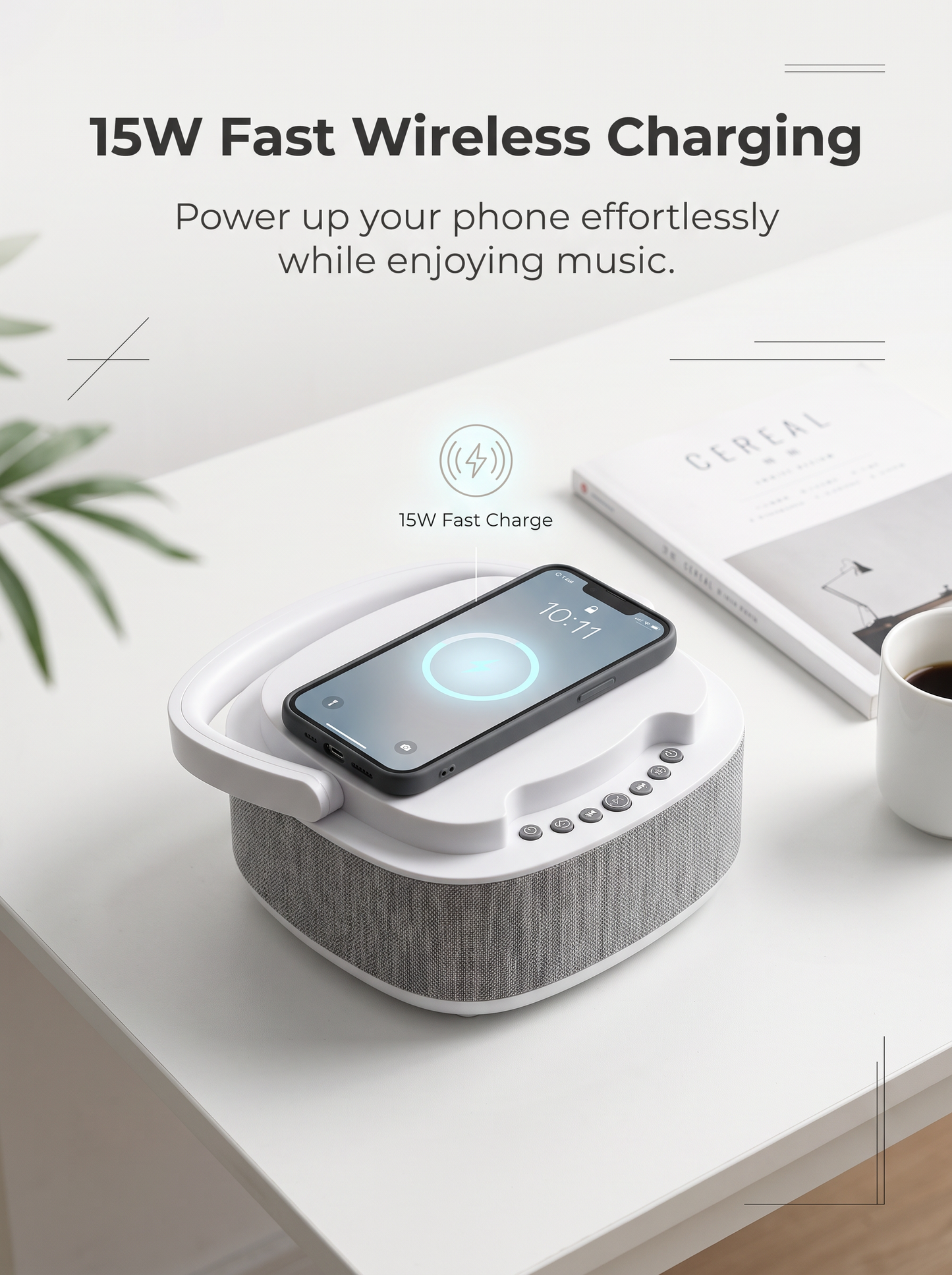 Wireless Charging Bluetooth Speaker with LED Clock & White Noise Machine