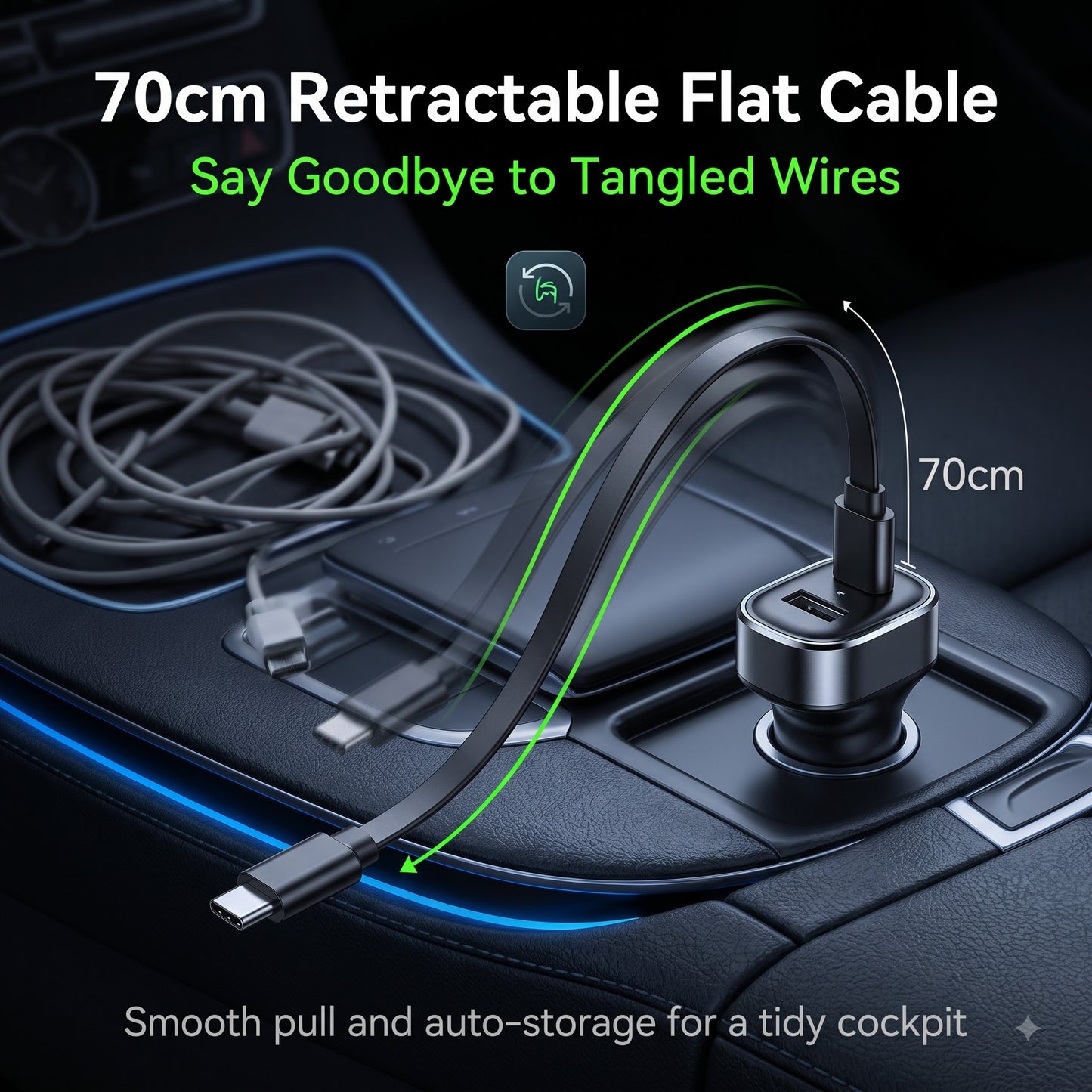 R1 Retractable Car Charger - 30W Dual USB-C Fast Charge
