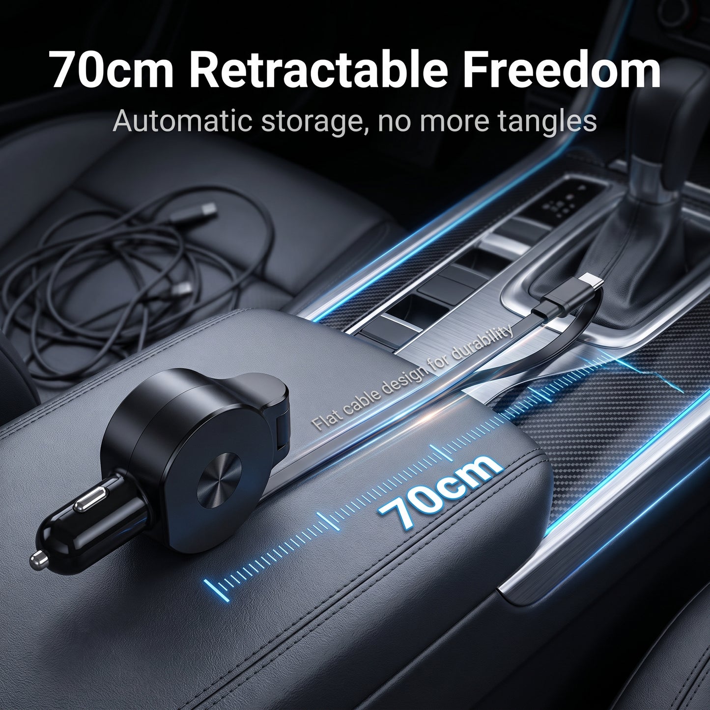 R2 Retractable Car Charger - 3-Port Fast Charging