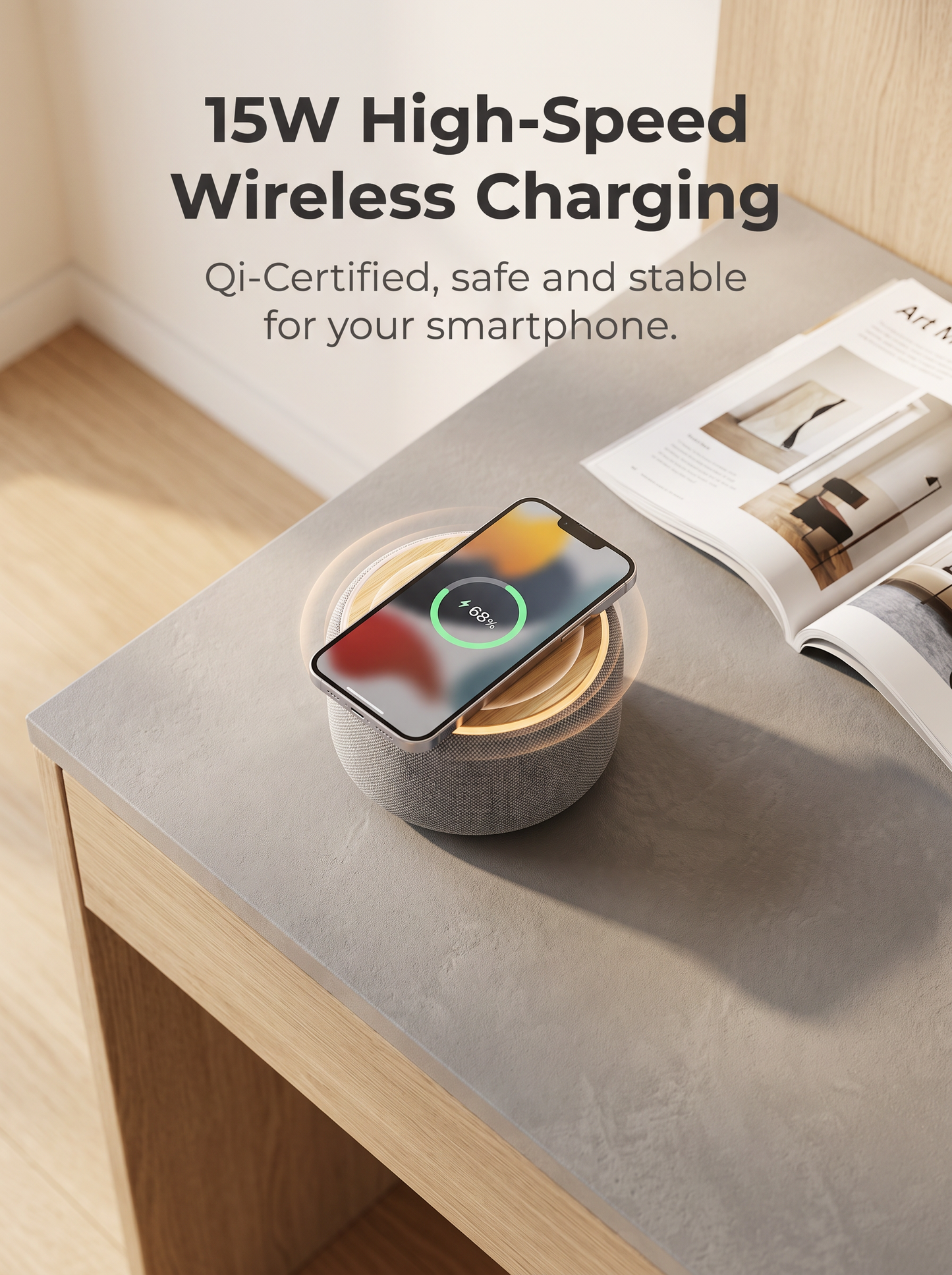 Compact Wireless Charging Bluetooth Speaker with 25 White Noise Tracks
