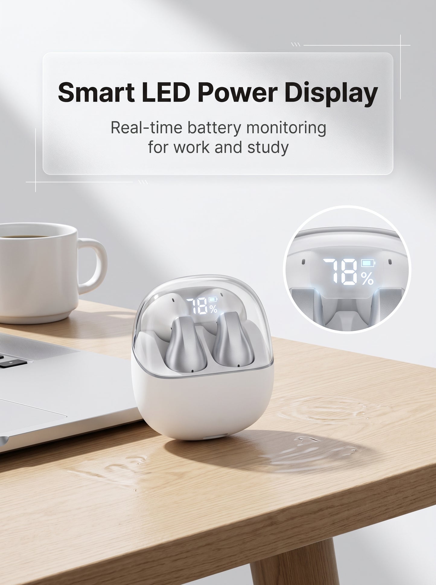LR86 Waterdrop TWS Earbuds - Curved Design with LED Display