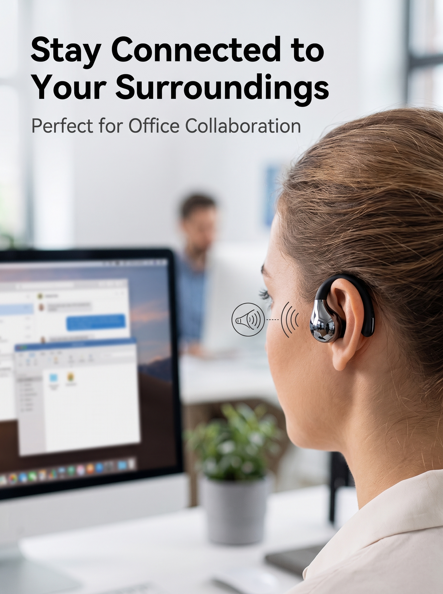 OWS Open‑Ear Clip‑on Wireless Earbuds‑Square Transparent Case with LED Digital Battery Display, IPX4