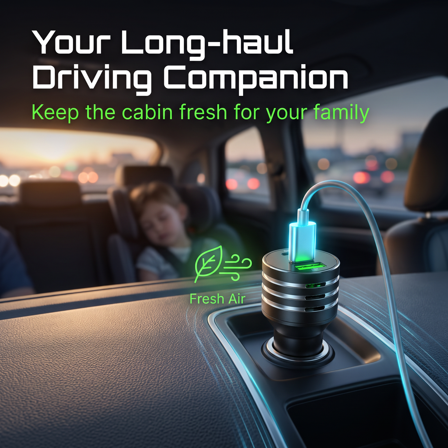 CO2 Monitor Car Charger - Air Quality Detection & Fast Charging
