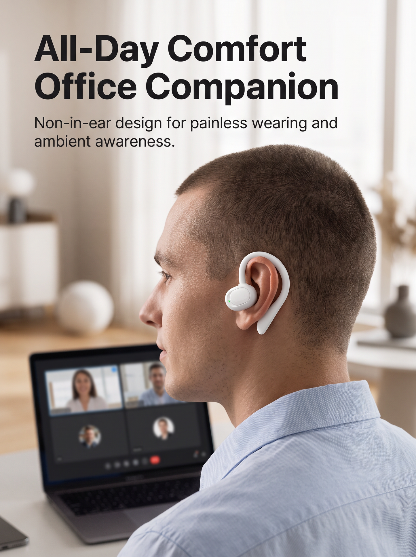 Open‑Ear Hanging TWS Wireless Earbuds - IPX4 Water Resistant Comfort Fit Earphones