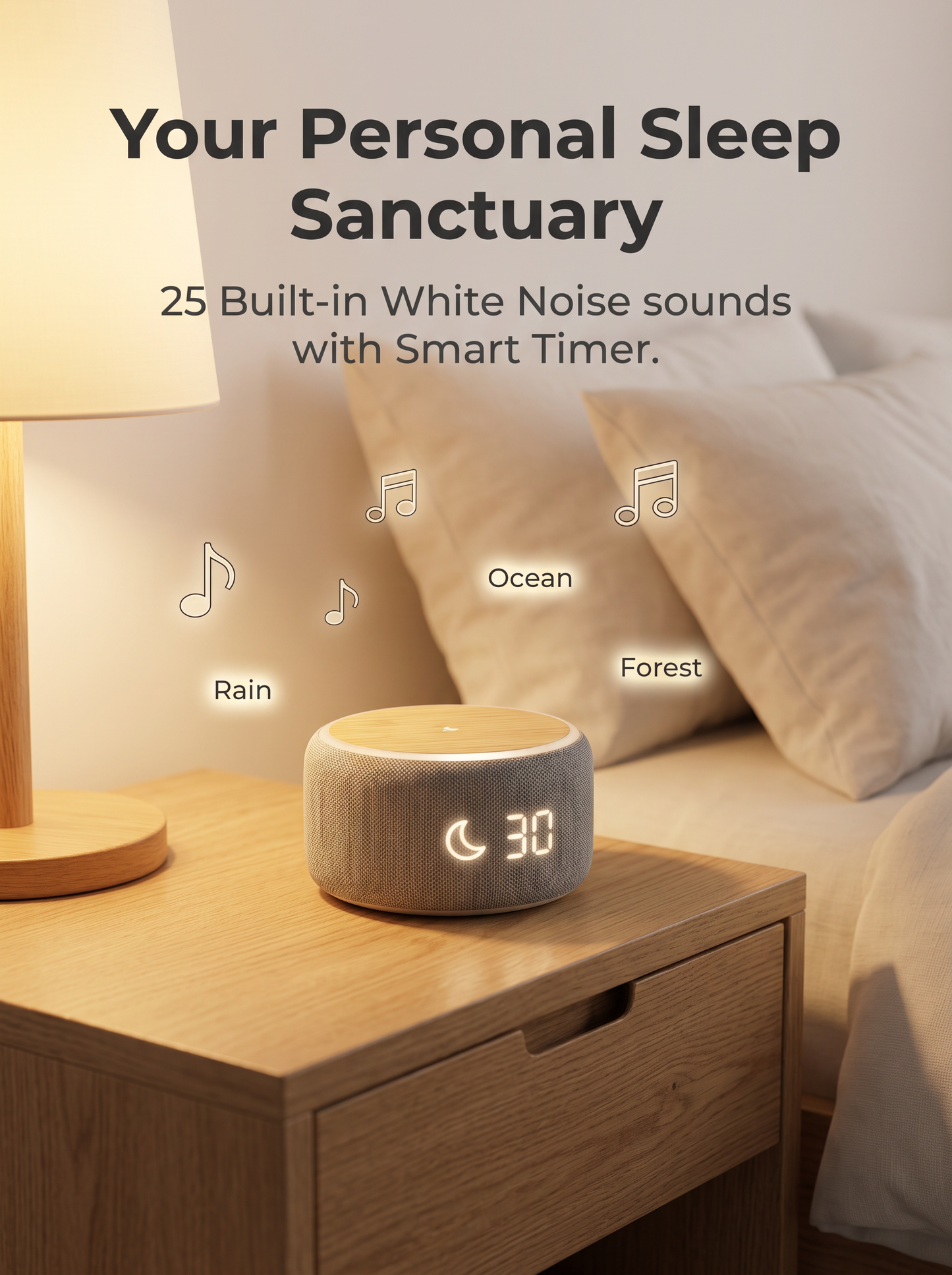 Compact Wireless Charging Bluetooth Speaker with 25 White Noise Tracks