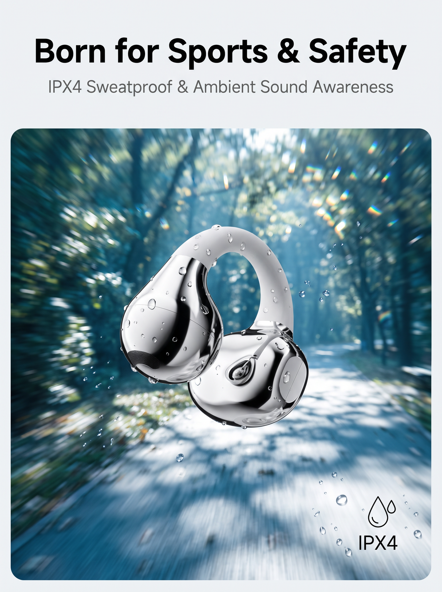 OWS Open‑Ear Clip‑on Wireless Earbuds‑Square Transparent Case with LED Digital Battery Display, IPX4