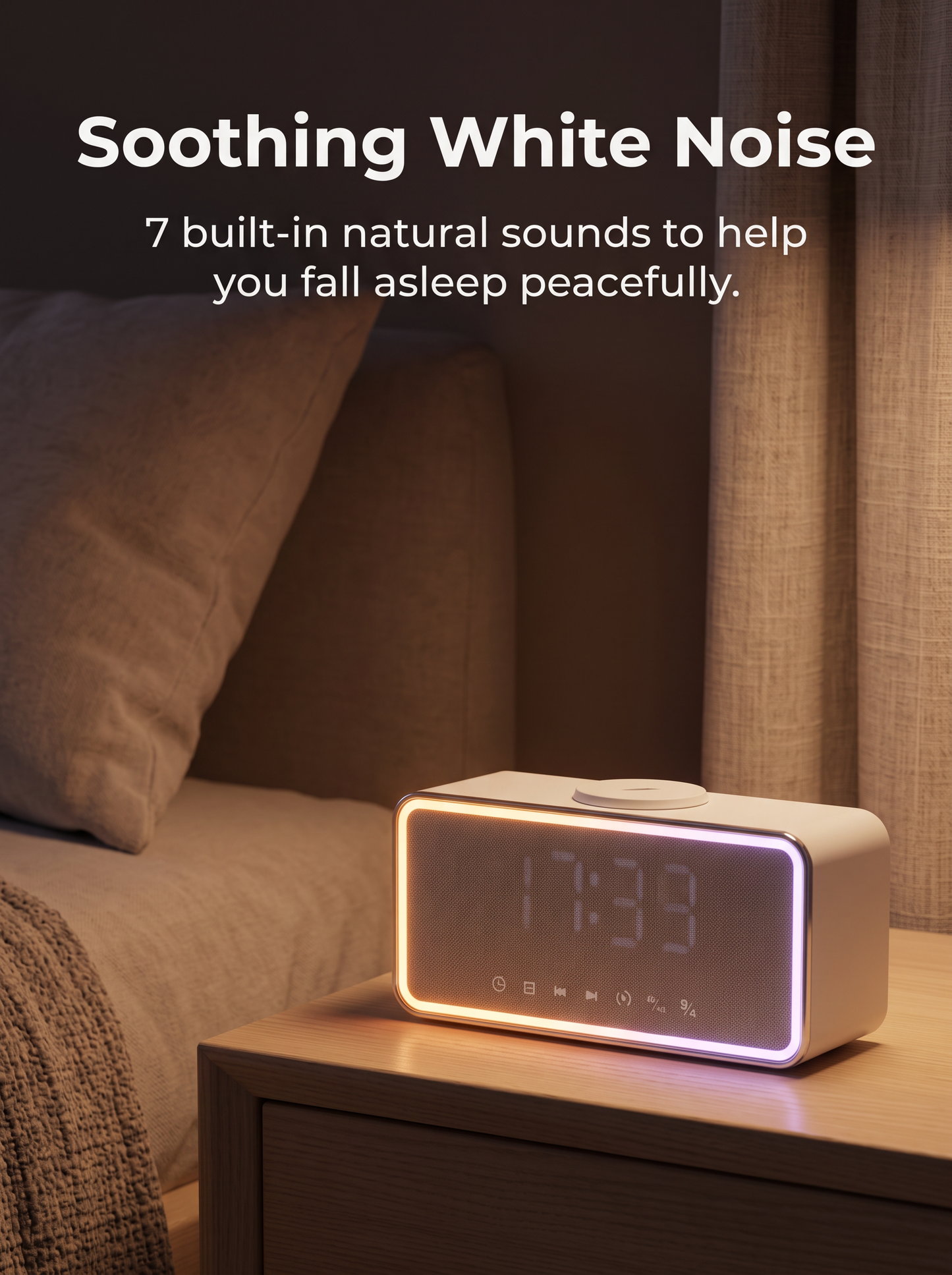 Bluetooth Speaker Alarm Clock with Wireless Charging & LED Mood Light