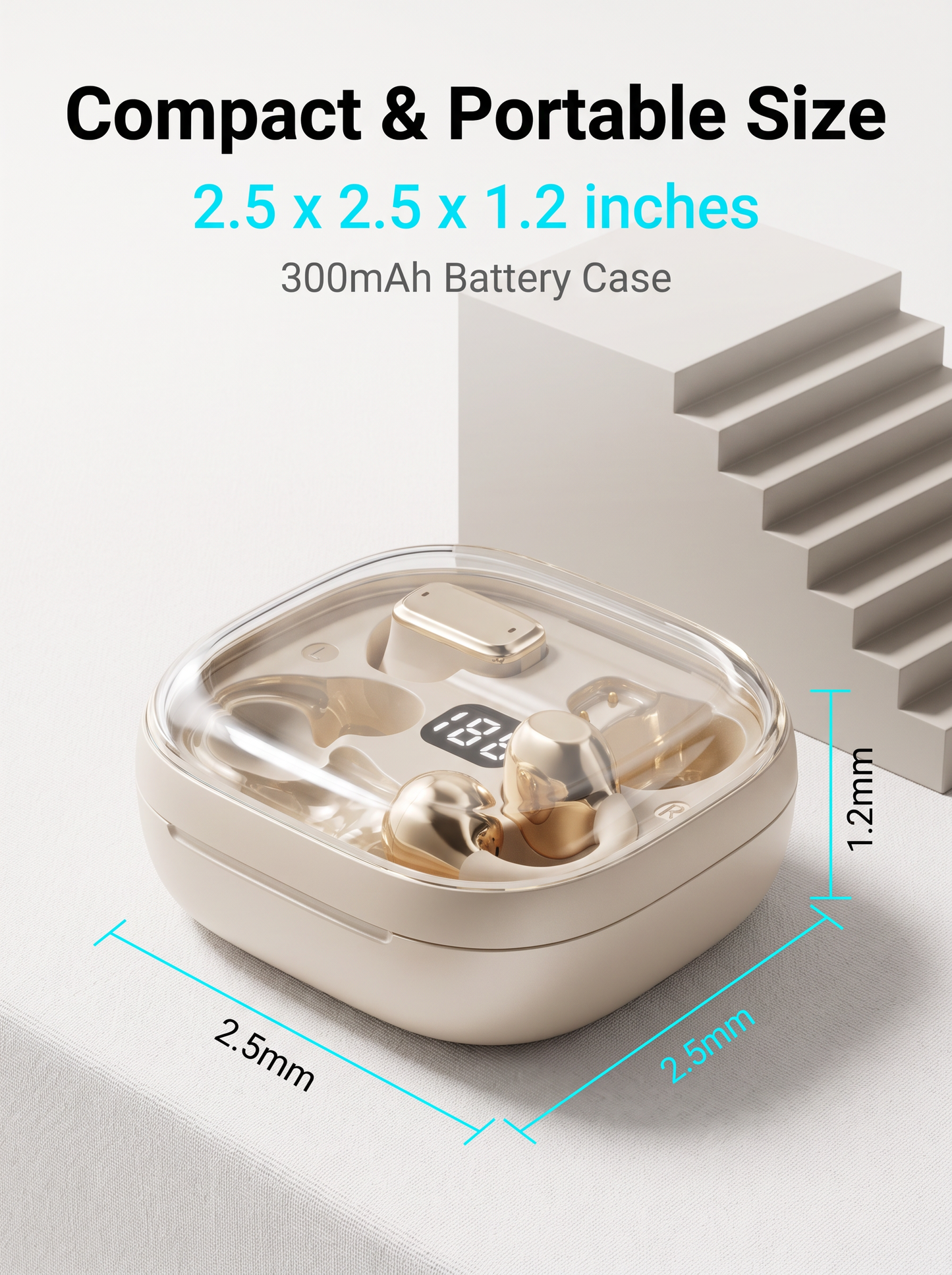 OWS Open‑Ear Clip‑on Wireless Earbuds‑Square Transparent Case with LED Digital Battery Display, IPX4
