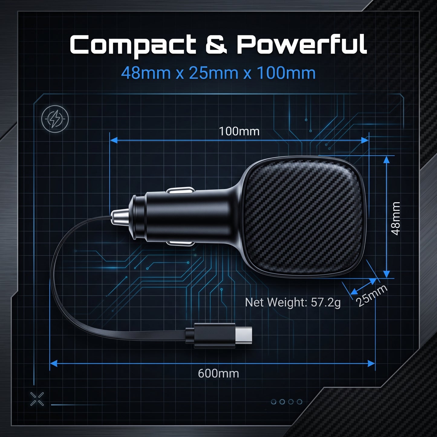 R1 Retractable Car Charger - 30W Dual USB-C Fast Charge