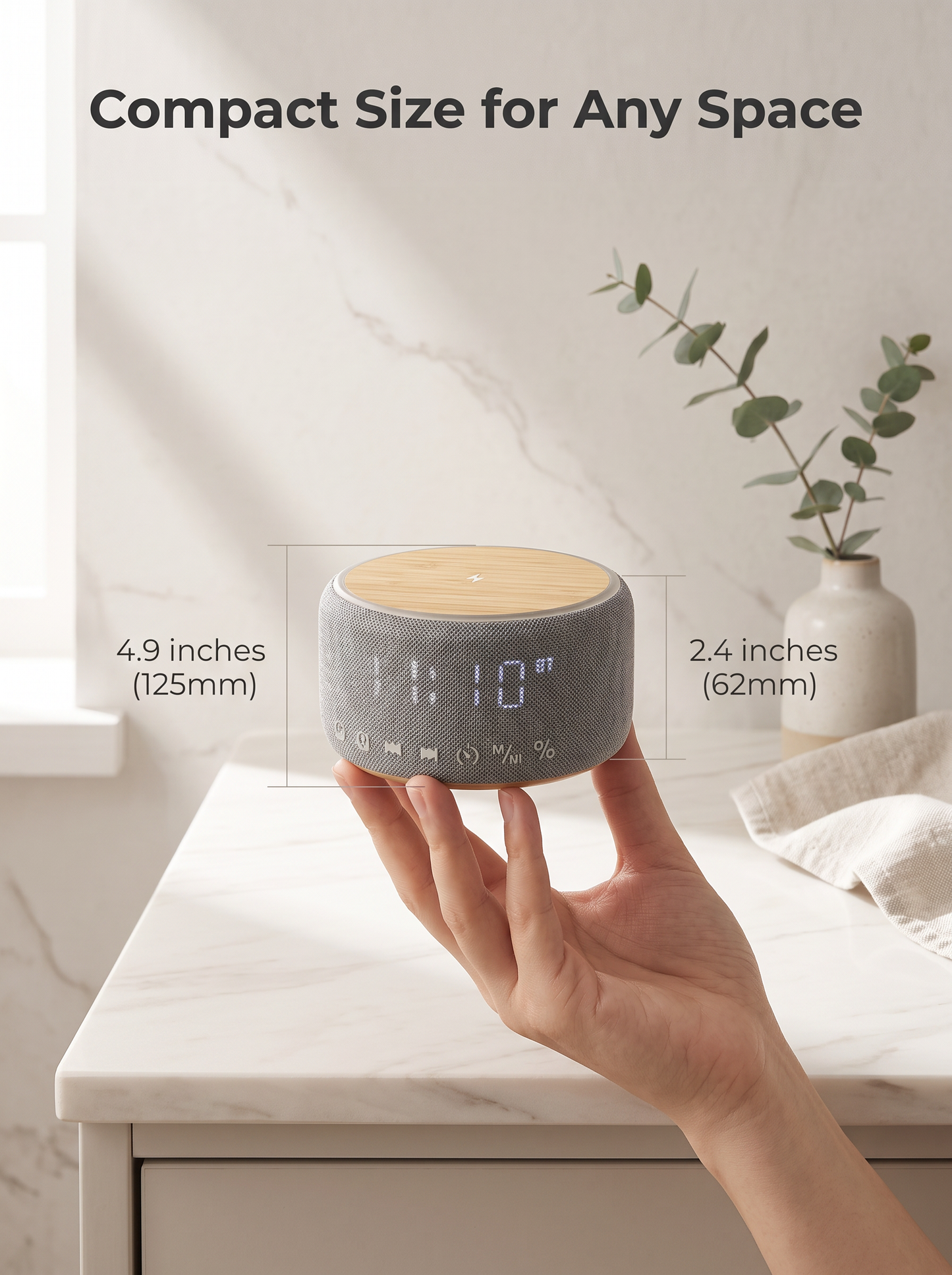 Compact Wireless Charging Bluetooth Speaker with 25 White Noise Tracks