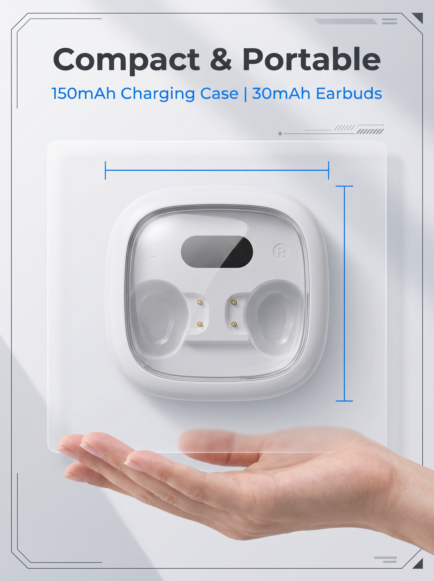 Semi‑In‑Ear TWS Wireless Earbuds‑Square Transparent Window with LED Digital Battery Display, IPX4