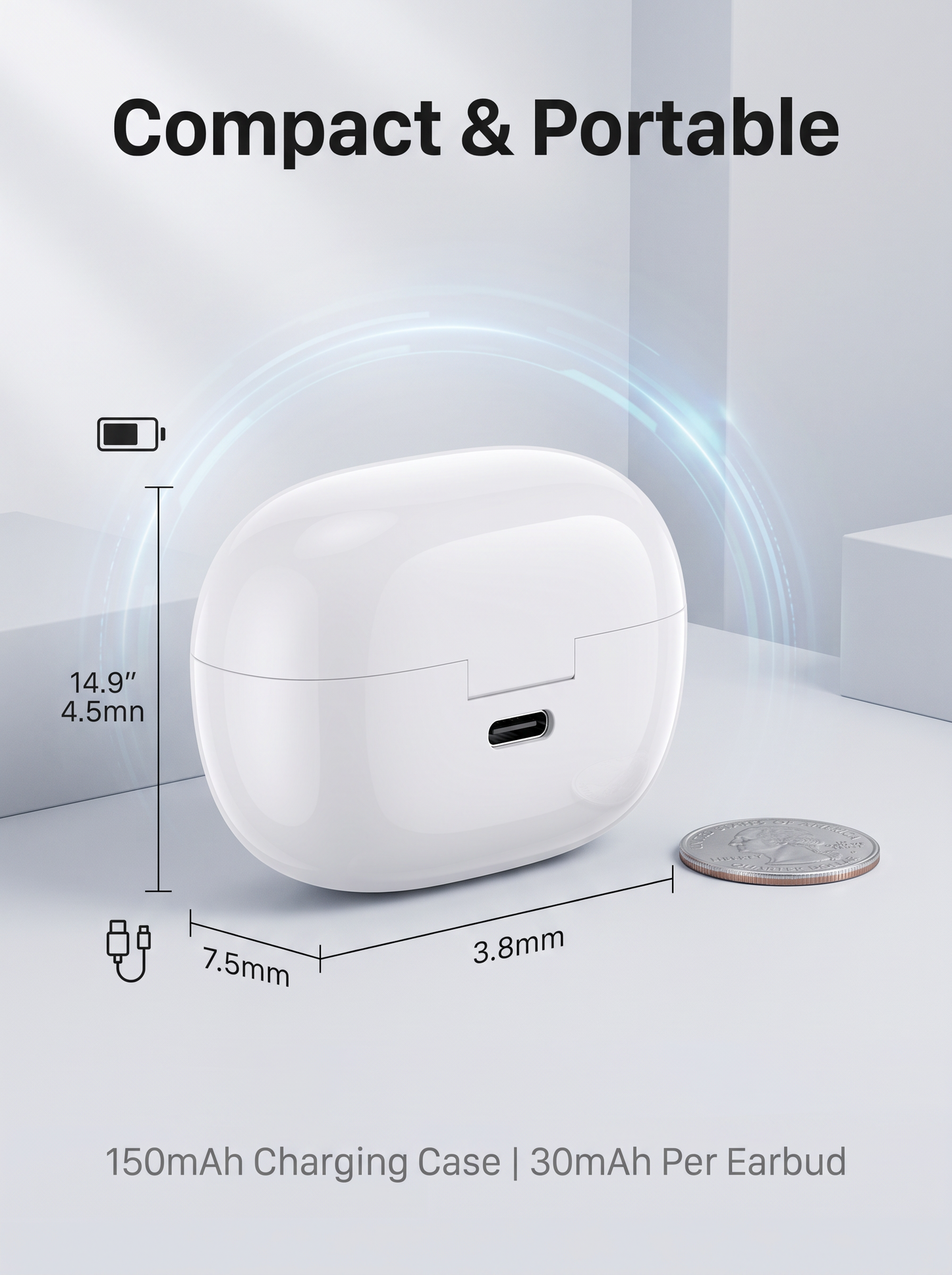 Semi‑In‑Ear TWS Wireless Earbuds with LED Digital Battery Display - IPX4 Water Resistant