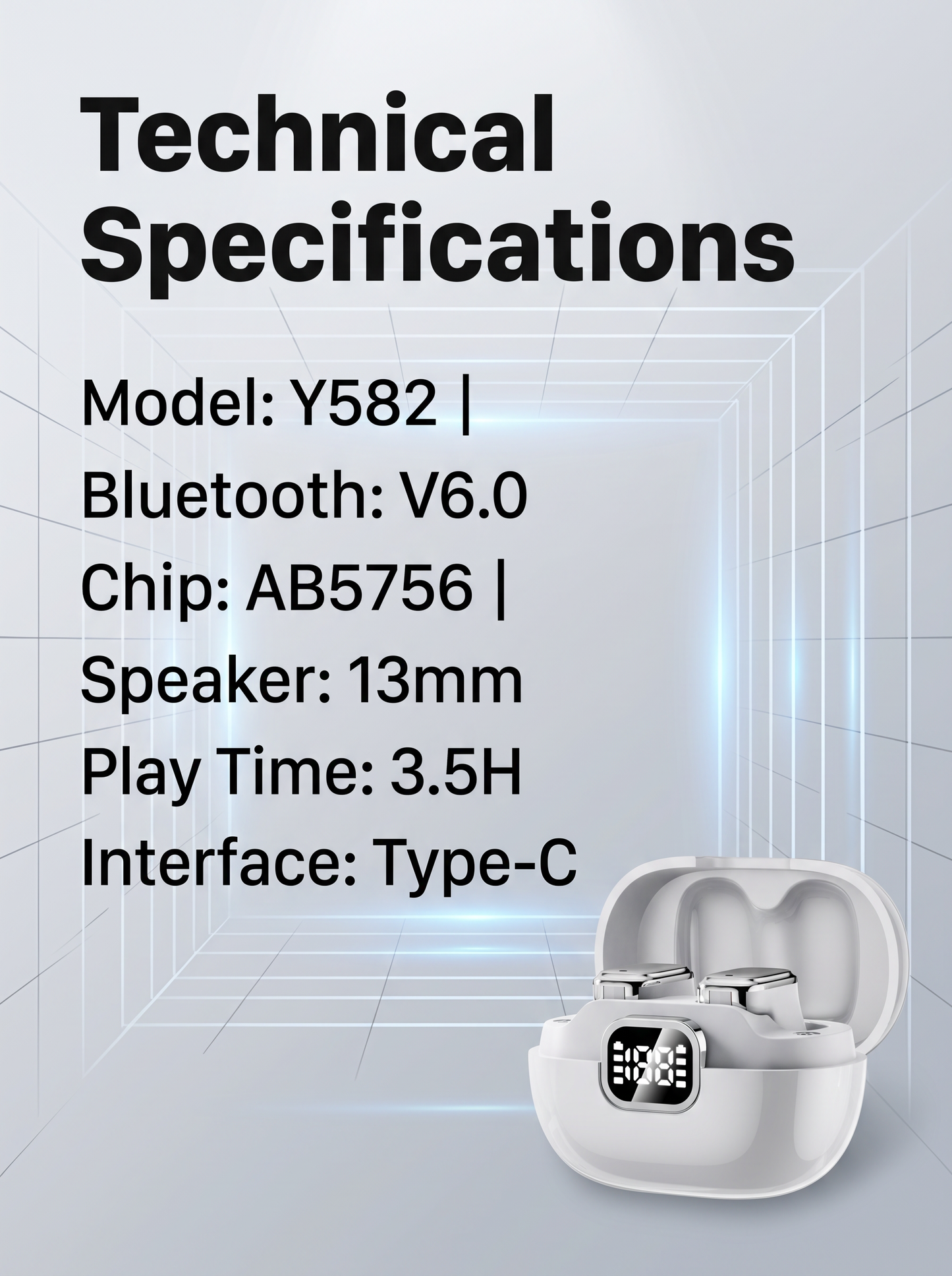 Semi‑In‑Ear TWS Wireless Earbuds with LED Digital Battery Display - IPX4 Water Resistant