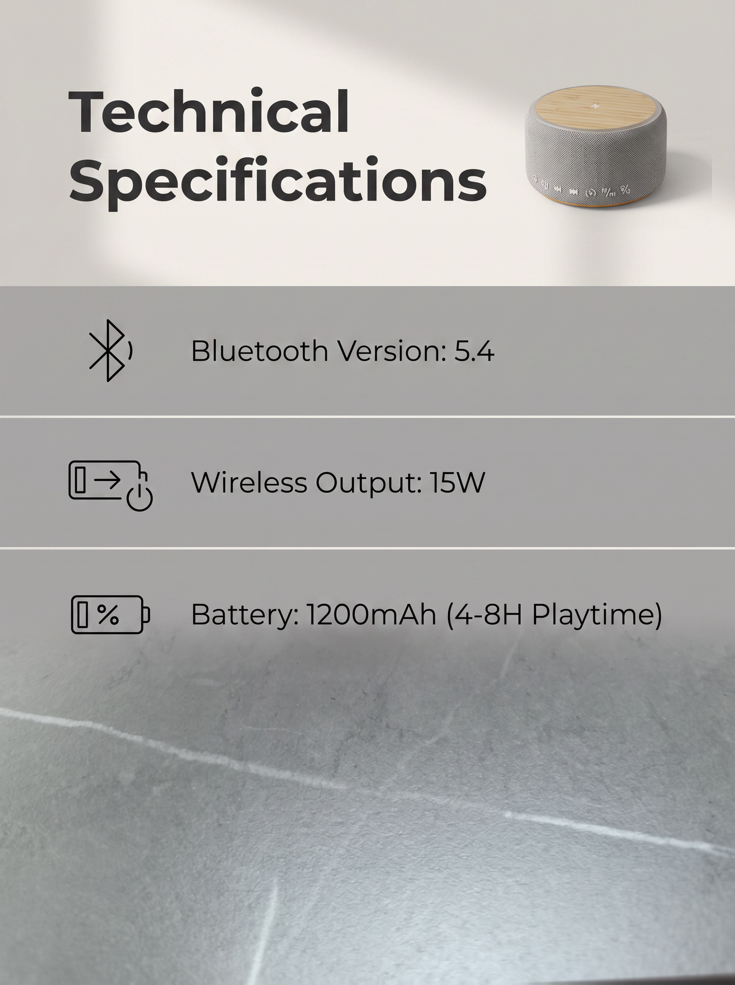 Compact Wireless Charging Bluetooth Speaker with 25 White Noise Tracks