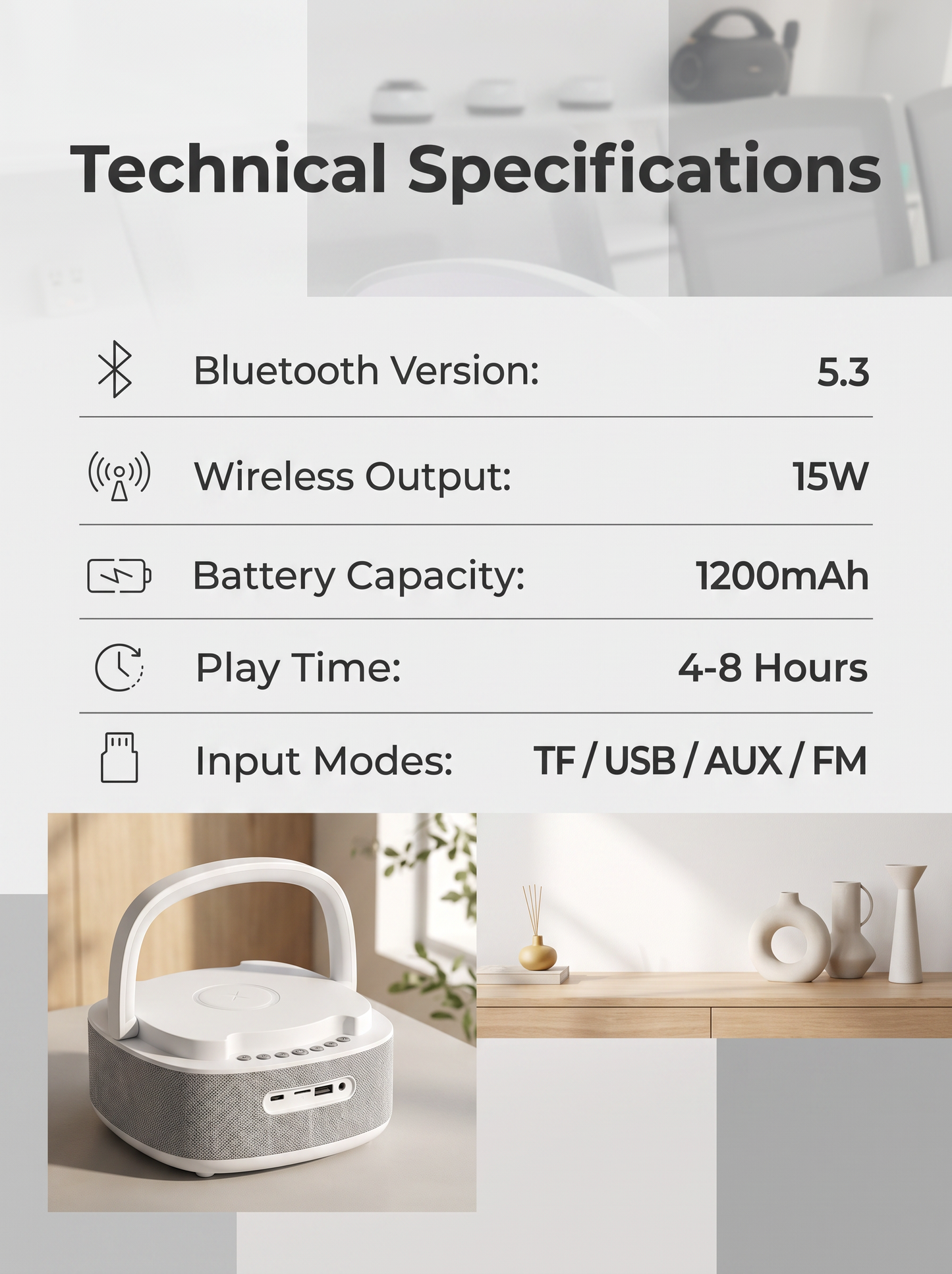 Wireless Charging Bluetooth Speaker with LED Clock & White Noise Machine