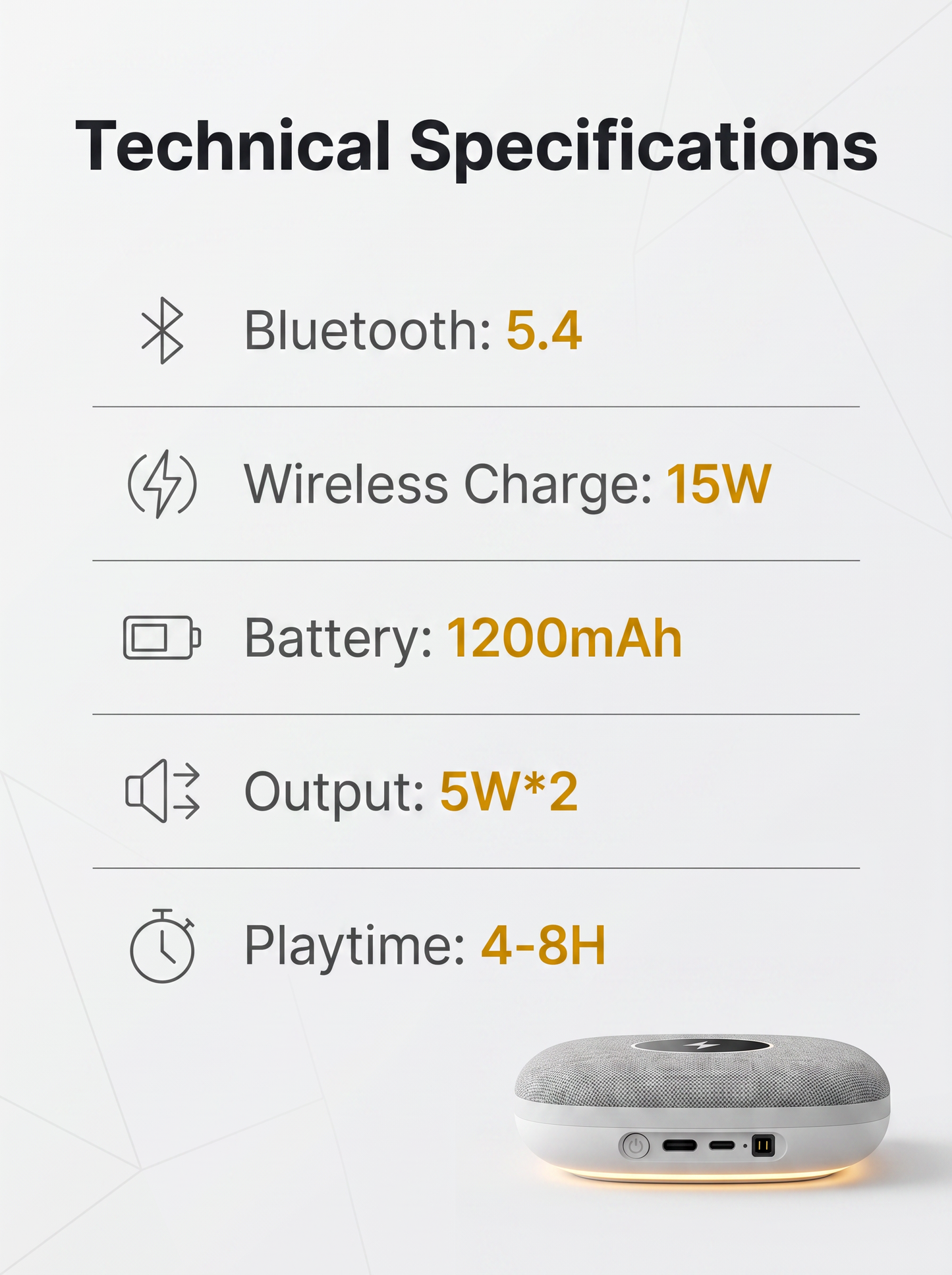 Ambient LED Bluetooth Speaker with Wireless Charging & White Noise