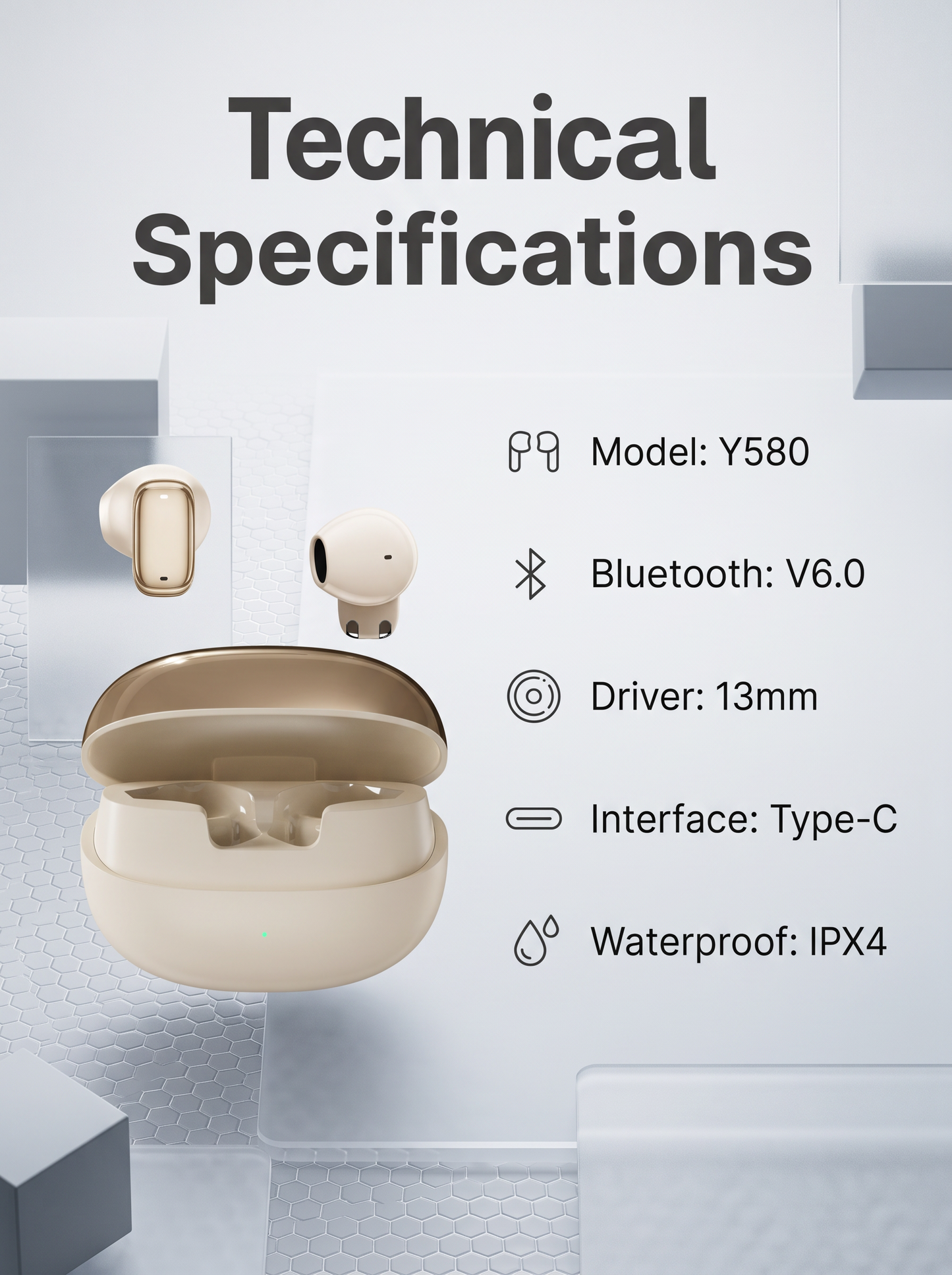 Semi‑In‑Ear TWS Wireless Earbuds - IPX4 Water Resistant Comfort Earphones
