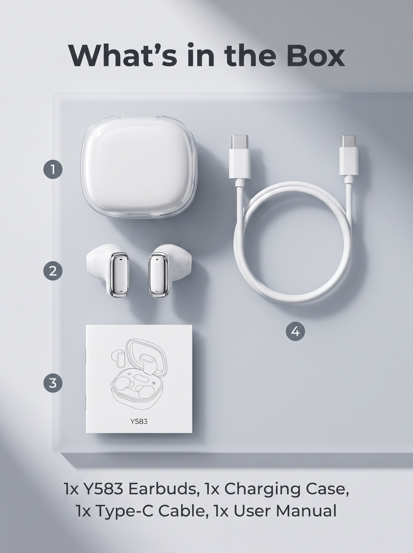Semi‑In‑Ear TWS Wireless Earbuds‑Square Transparent Window with LED Digital Battery Display, IPX4