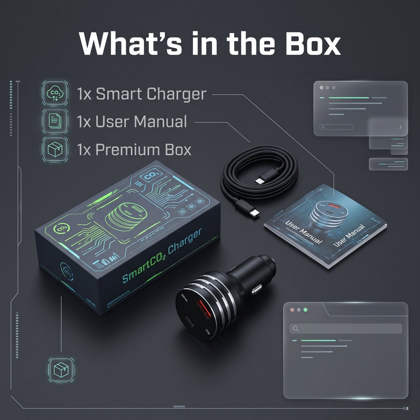 CO2 Monitor Car Charger - Air Quality Detection & Fast Charging