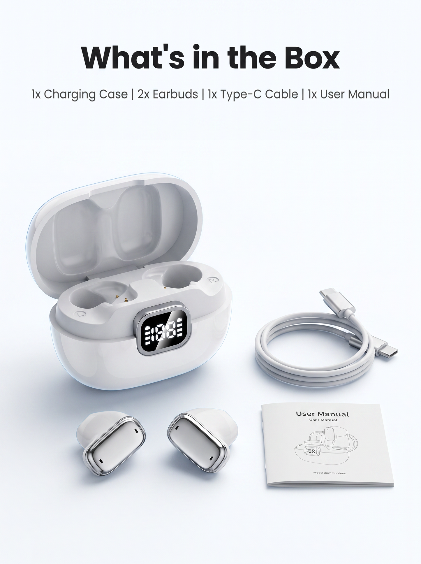 Semi‑In‑Ear TWS Wireless Earbuds with LED Digital Battery Display - IPX4 Water Resistant