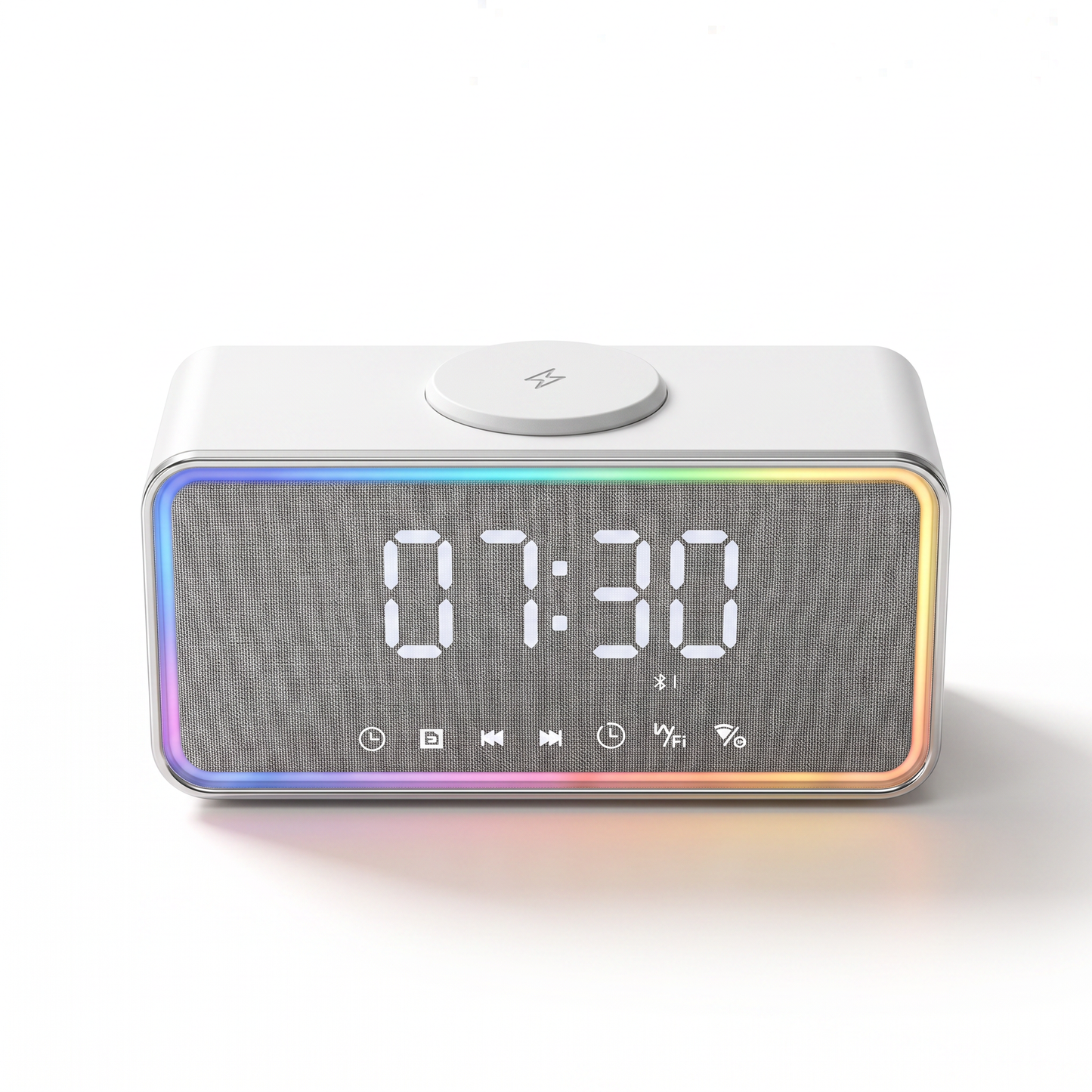 Bluetooth Speaker Alarm Clock with Wireless Charging & LED Mood Light