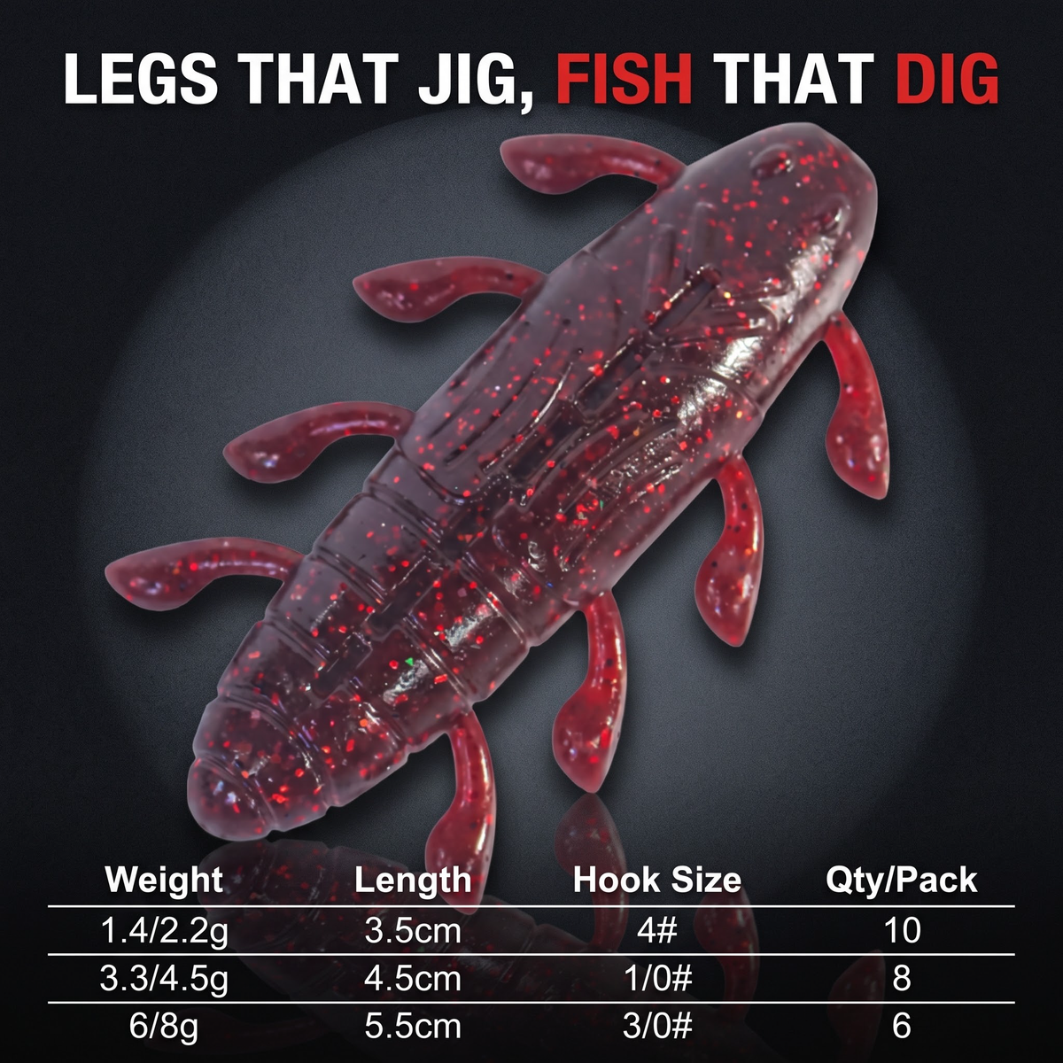 Cicada Multi-Leg Creature Bait — Salted Sinking Soft Plastic | 3 Sizes