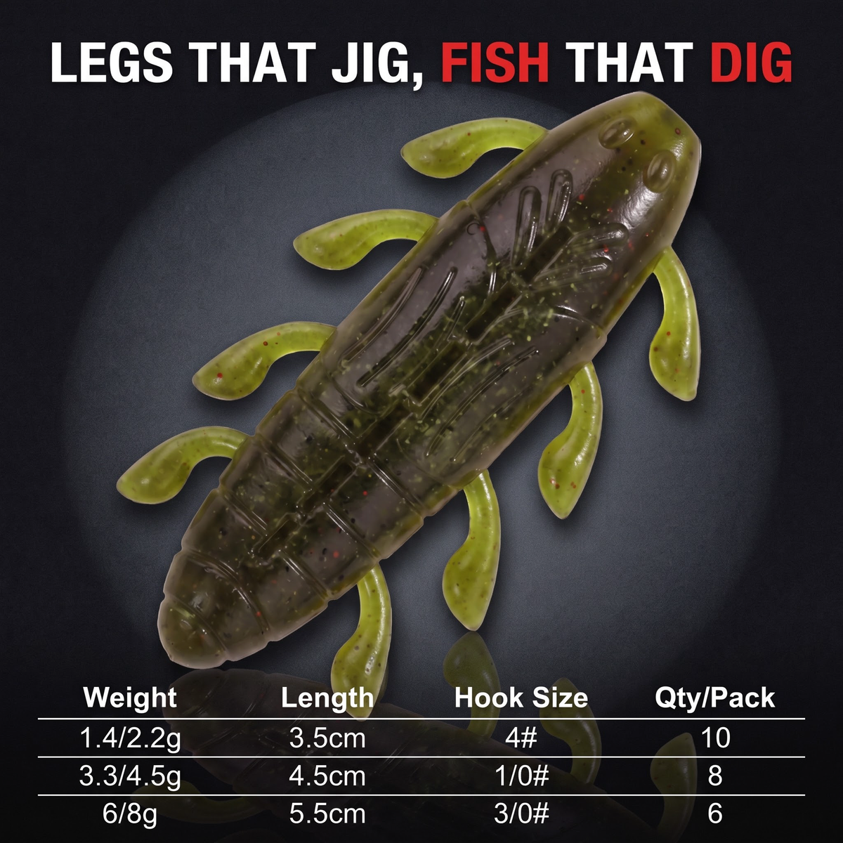 Cicada Multi-Leg Creature Bait — Salted Sinking Soft Plastic | 3 Sizes