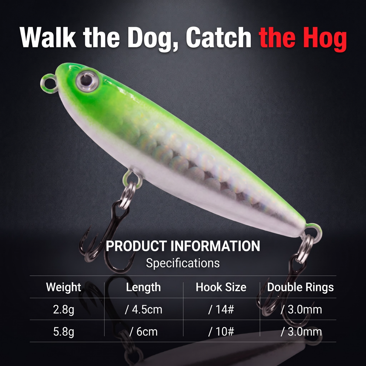 Water Surface Dog Topwater Pencil Bait — Walk-the-Dog Fishing Lure | 2 Sizes
