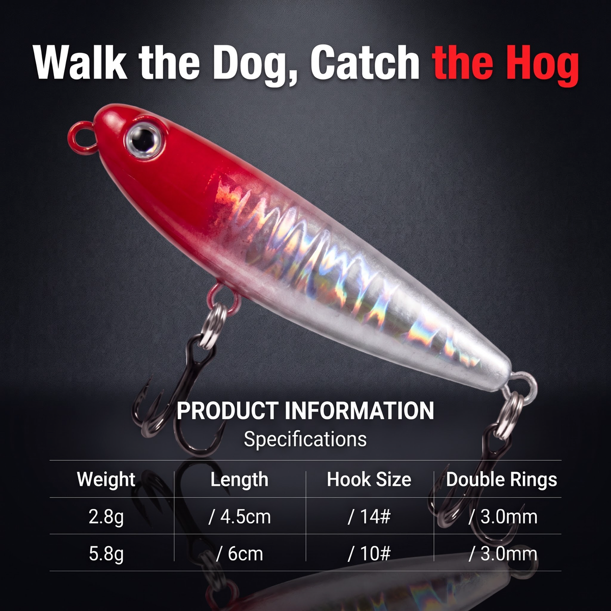 Water Surface Dog Topwater Pencil Bait — Walk-the-Dog Fishing Lure | 2 Sizes