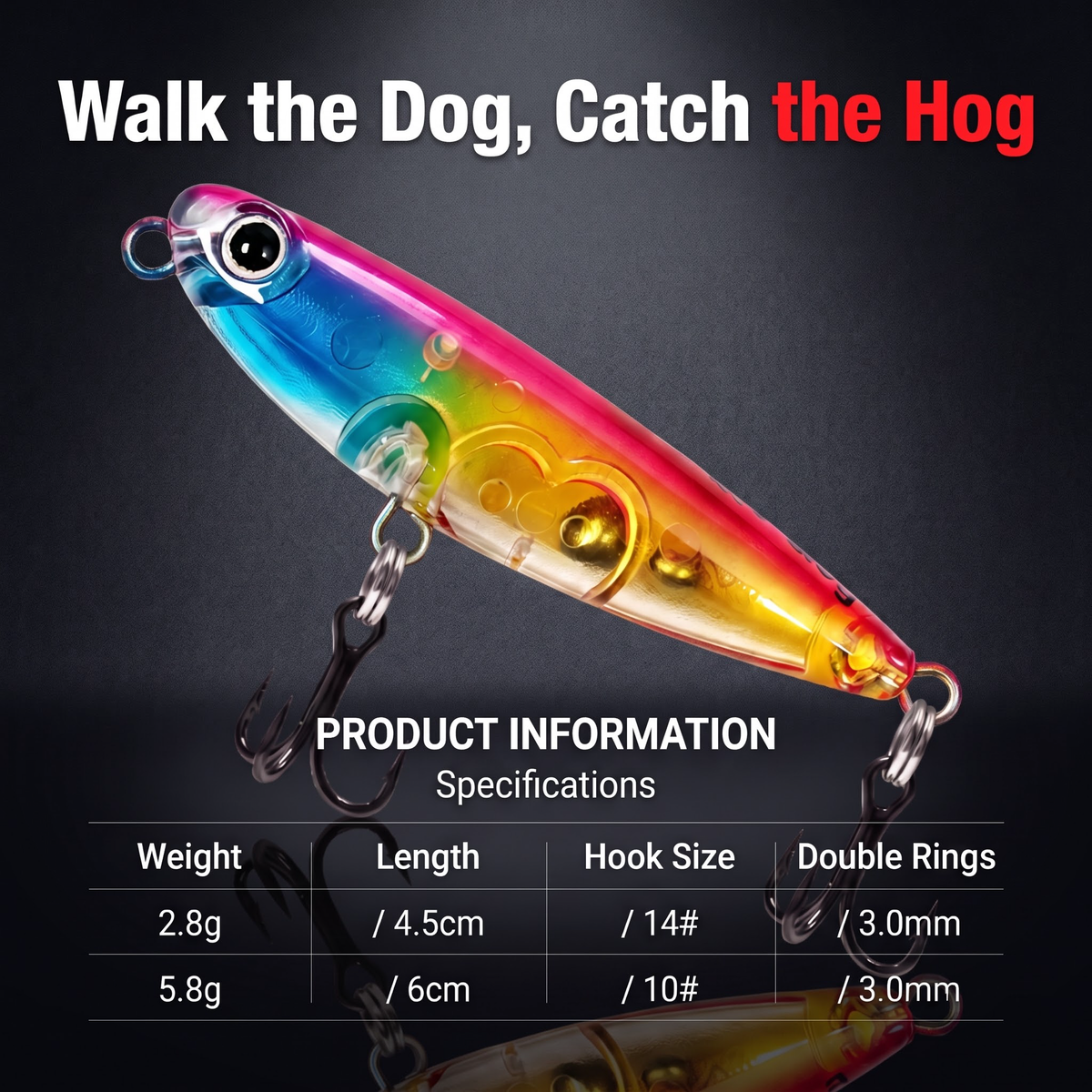 Water Surface Dog Topwater Pencil Bait — Walk-the-Dog Fishing Lure | 2 Sizes
