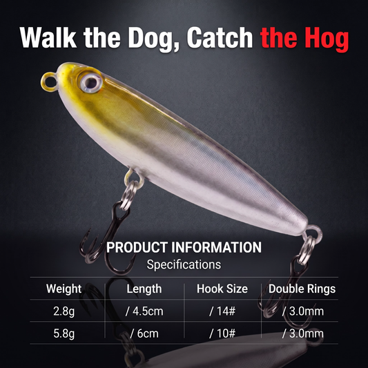 Water Surface Dog Topwater Pencil Bait — Walk-the-Dog Fishing Lure | 2 Sizes