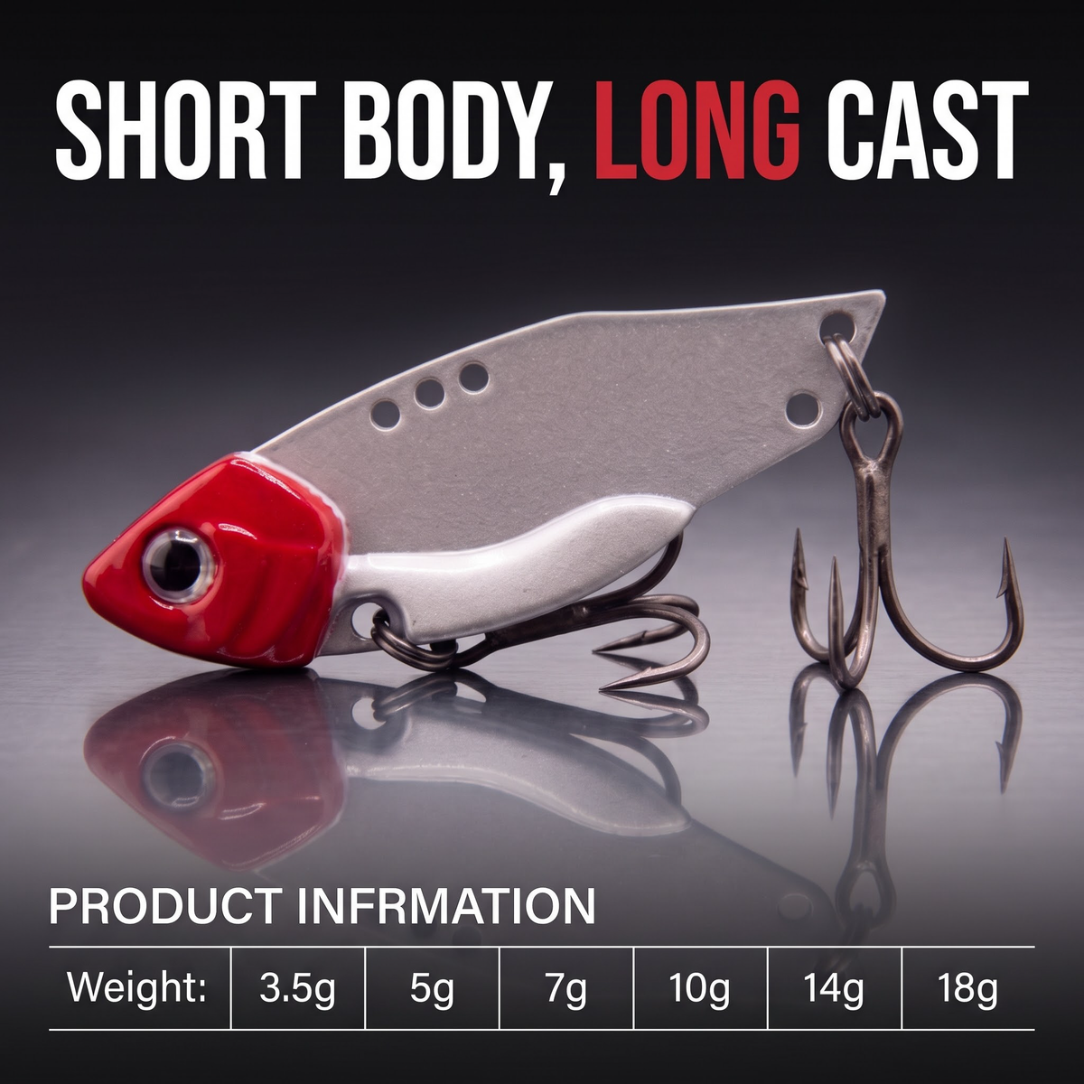 Leurre vibrant VIB Blade Bait en métal — coulée longue, plongeante, pour toutes profondeurs