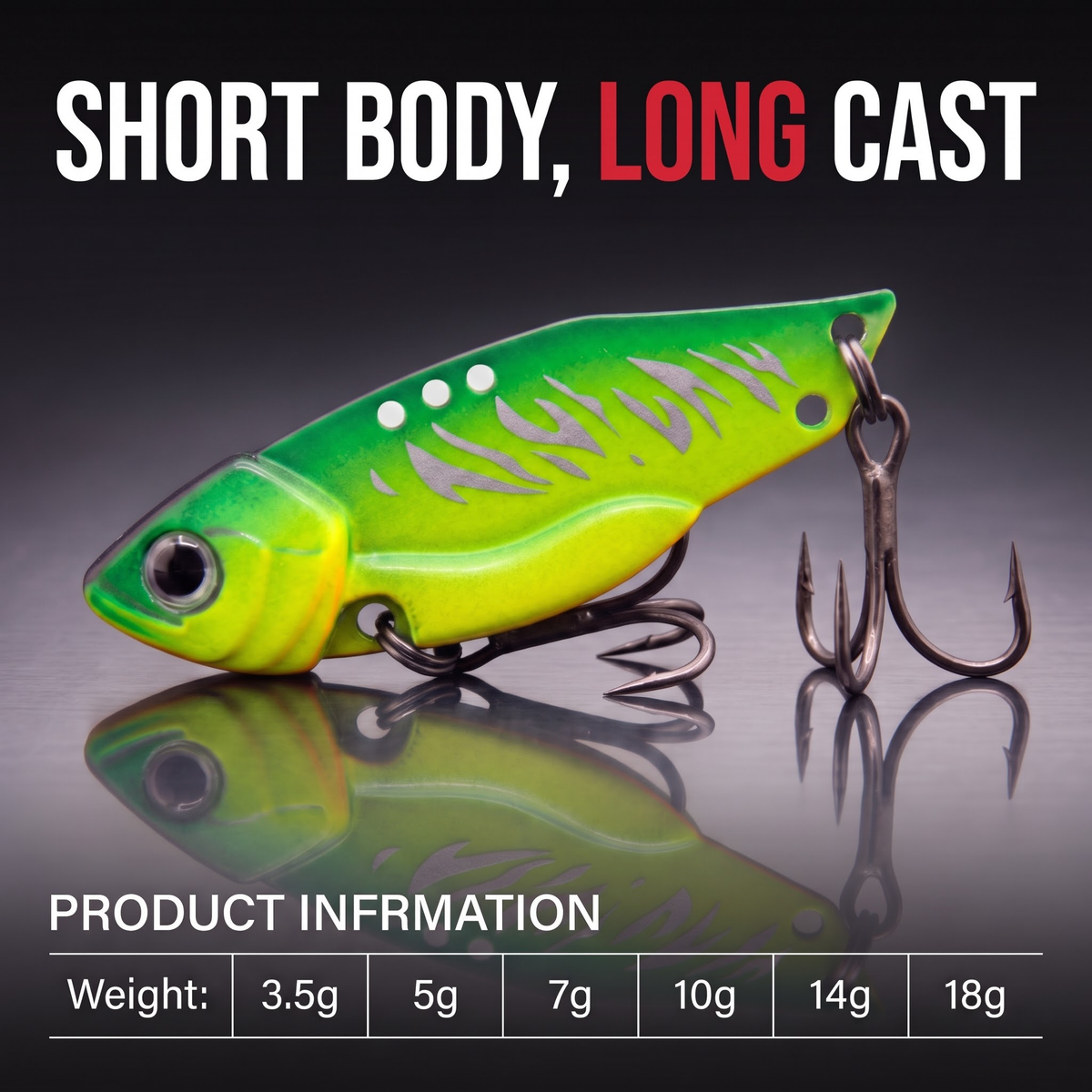 Leurre vibrant VIB Blade Bait en métal — coulée longue, plongeante, pour toutes profondeurs