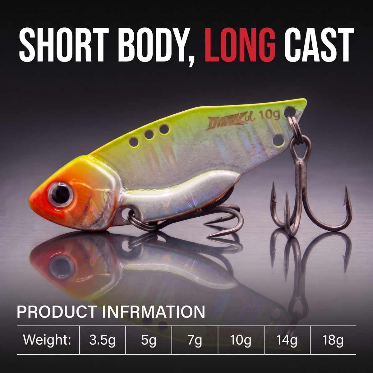 Leurre vibrant VIB Blade Bait en métal — coulée longue, plongeante, pour toutes profondeurs
