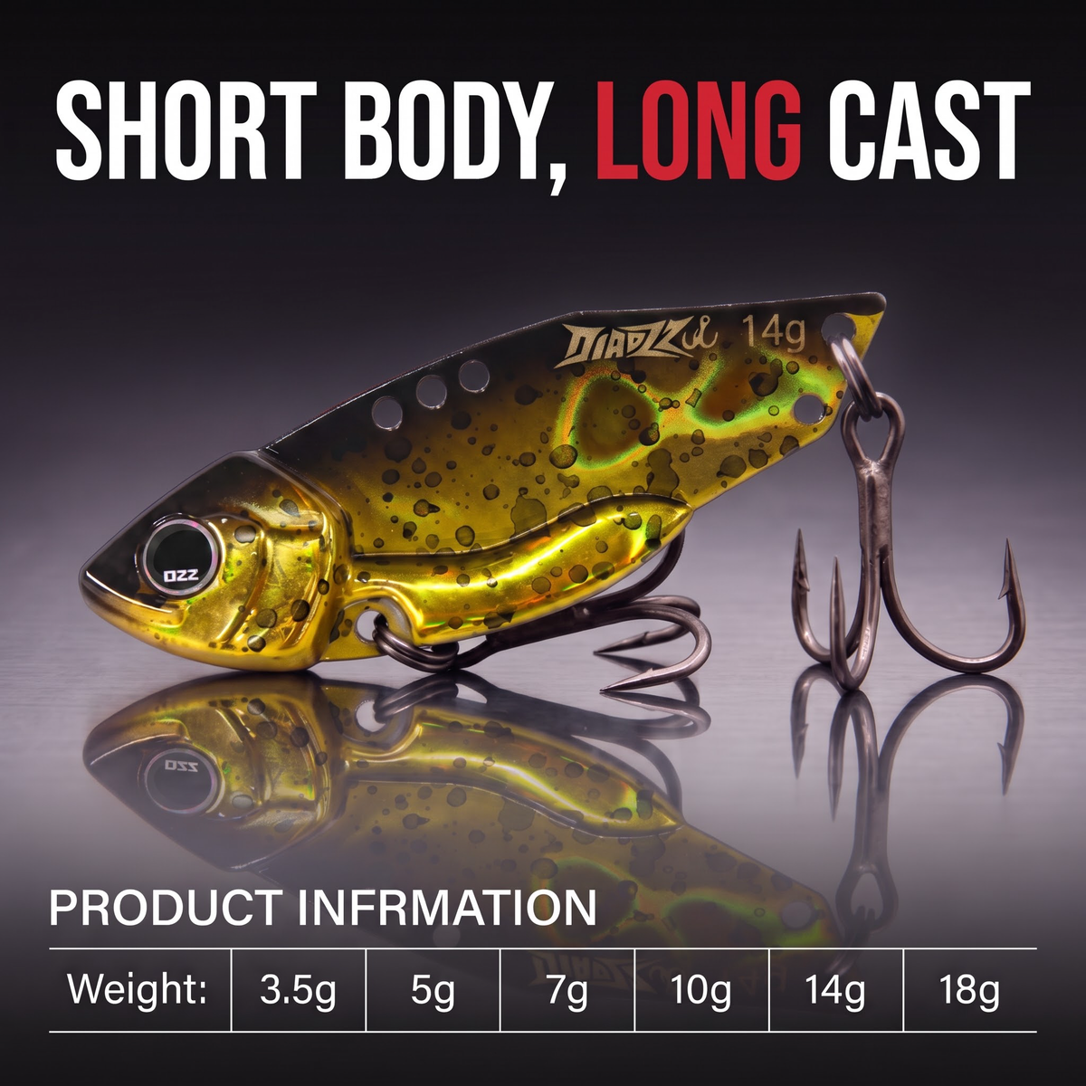 Leurre vibrant VIB Blade Bait en métal — coulée longue, plongeante, pour toutes profondeurs