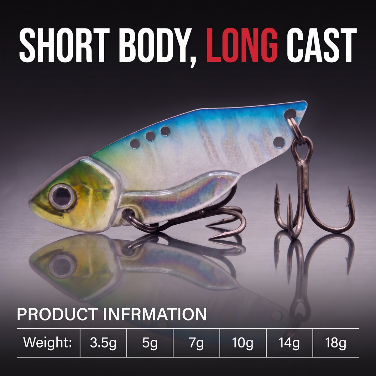 Leurre vibrant VIB Blade Bait en métal — coulée longue, plongeante, pour toutes profondeurs