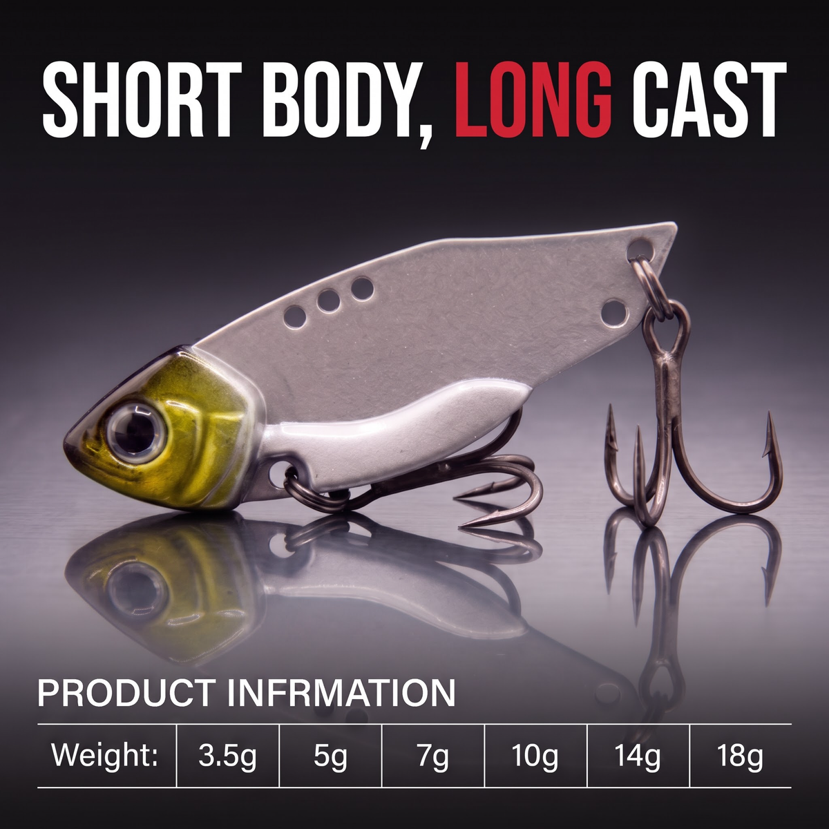 Leurre vibrant VIB Blade Bait en métal — coulée longue, plongeante, pour toutes profondeurs