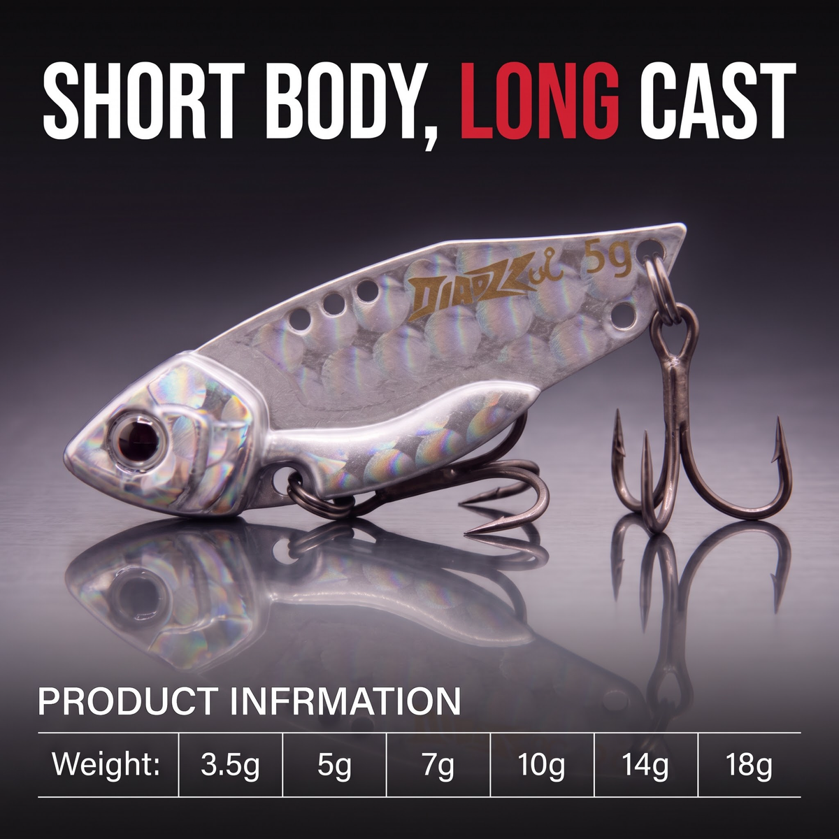 Leurre vibrant VIB Blade Bait en métal — coulée longue, plongeante, pour toutes profondeurs