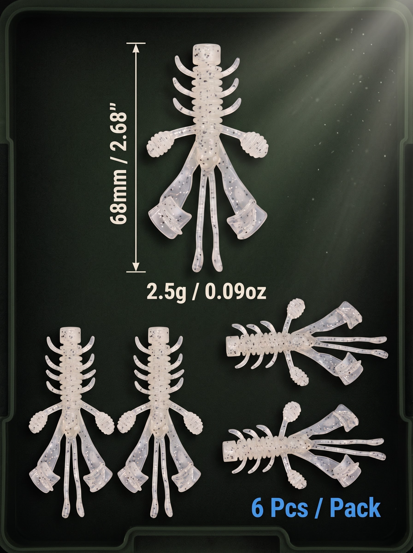 BobShrimp Floating Crayfish Soft Bait 6pc - Ned Rig Drop Shot Shrimp Lure