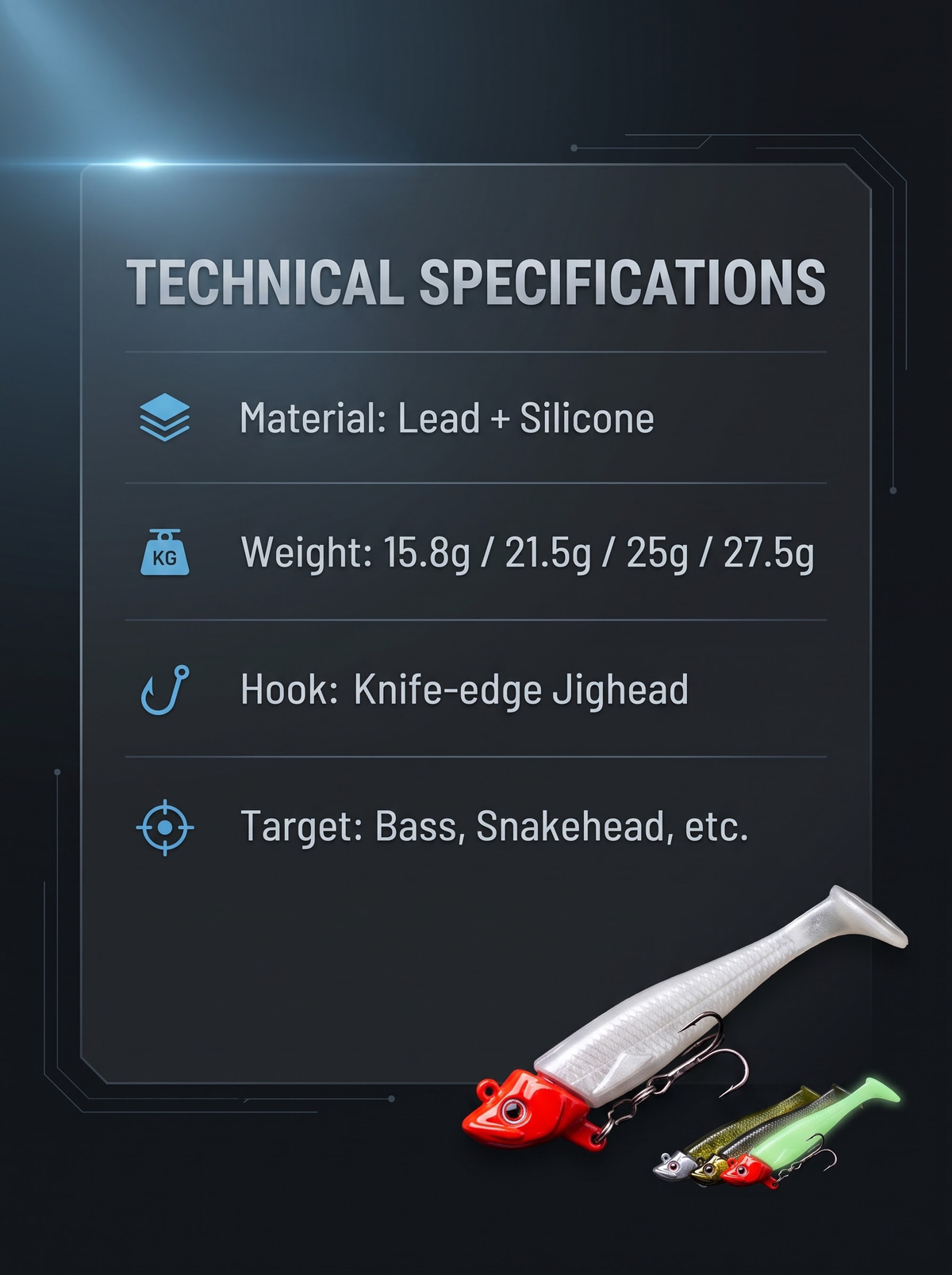 Jighead Swimbait Kit - Sharp Point Lead Head + Soft Bait 15.8g-27.5g