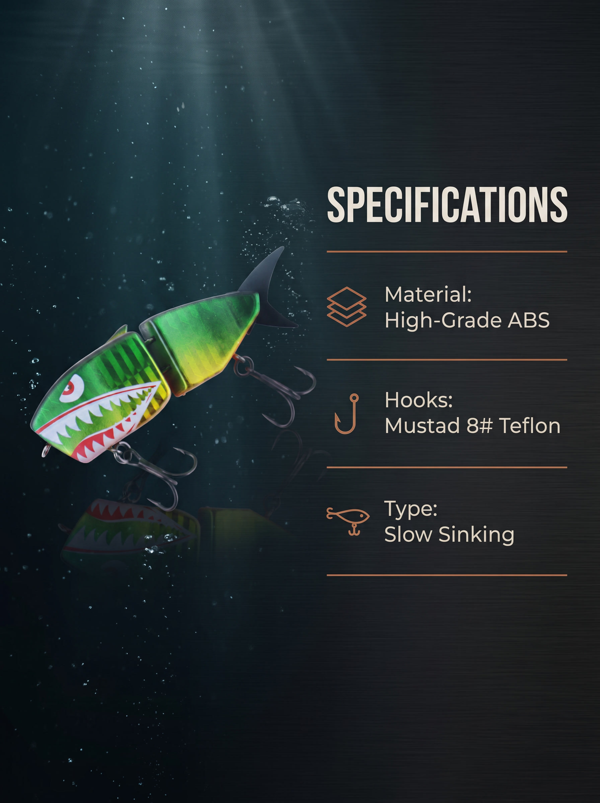 Pig Shark Jointed Swimbait — Sinking 2-Section Fishing Lure | Mustad Hooks